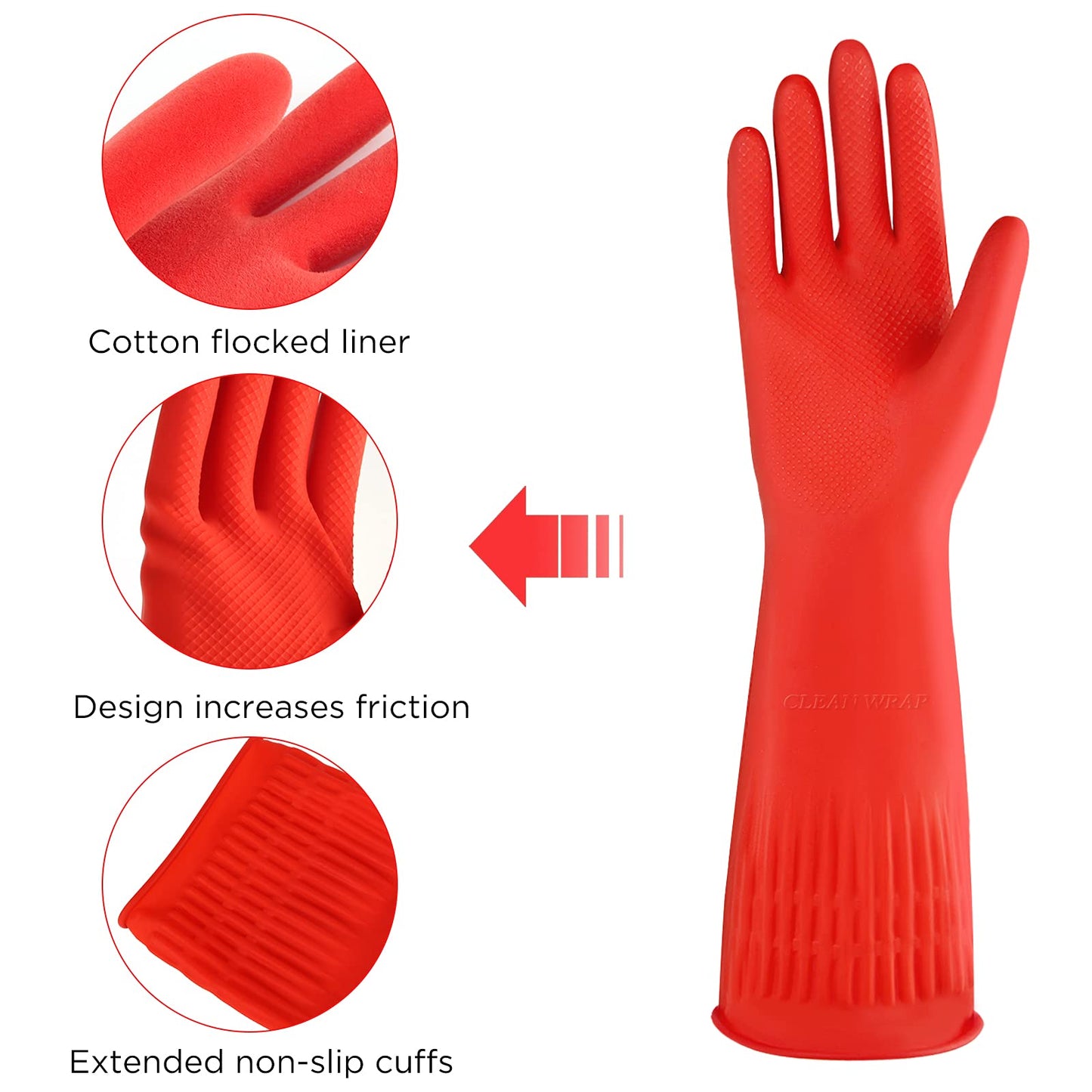 IUCGE Rubber cleaning gloves 1 Pairs for kitchen,Cotton Lining,Dishwashing gloves long with lined,Reuseable.(Small)