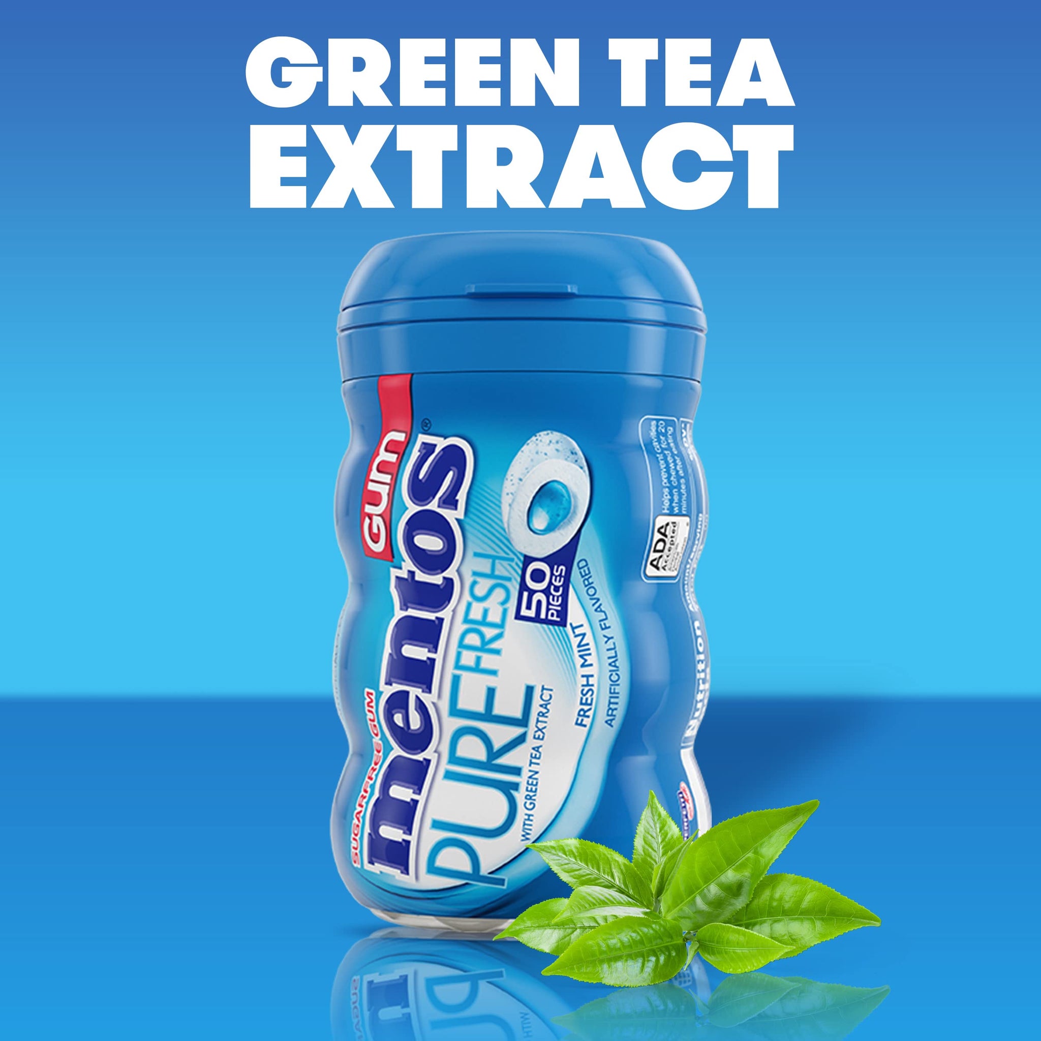 Mentos Pure Fresh Sugar-Free Chewing Gum with Xylitol, Fresh Mint, 50 Piece Bottle (Pack of 4)