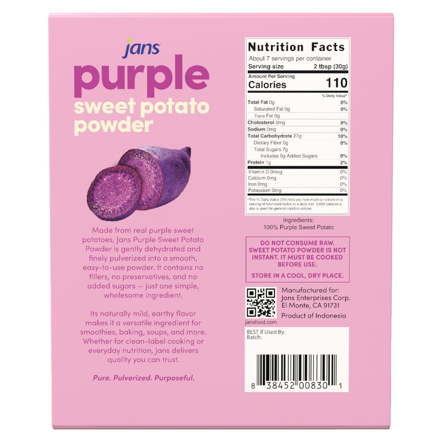 Jans Purple Sweet Potato Powder for Drinks and Baking - 8.25 oz