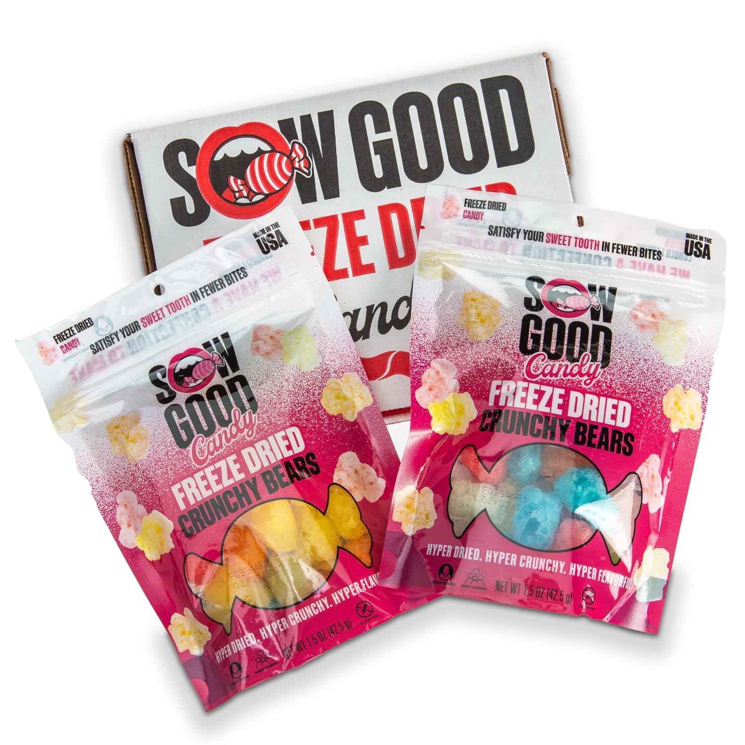 Sow Good Freeze Dried Candy Crunchy Bears 2 Pack - Perfect for Snacking & Parties