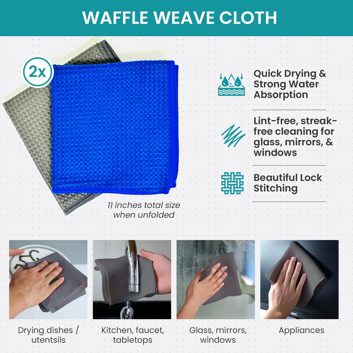 Blumix Ultimate Cleaning Kit - 7 Items: 2 Swedish Dishcloths, 2 Compressed Cellulose Sponges, 2 Glass Cleaning Cloths, 1 Mesh Scrubbing Cloth (No