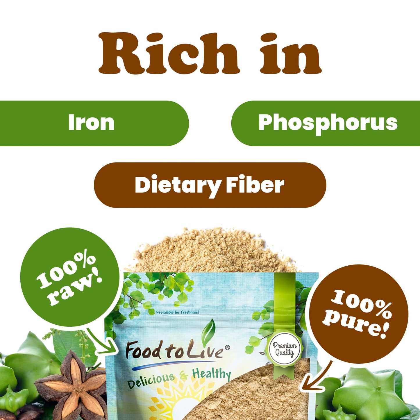 Food to Live Sacha Inchi Powder, 1 Pound - High Protein, Omega-3 and Antioxidants, Superfood for Smoothies and Baking, No Sugar Added, Raw, Vegan