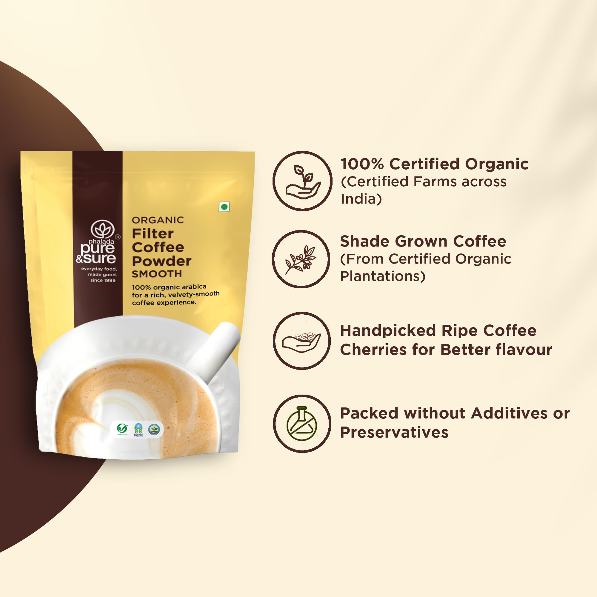 Pure & Sure Smooth Organic Dark Roast Robusta-Chicory Blend Instant Coffee Powder, 200g
