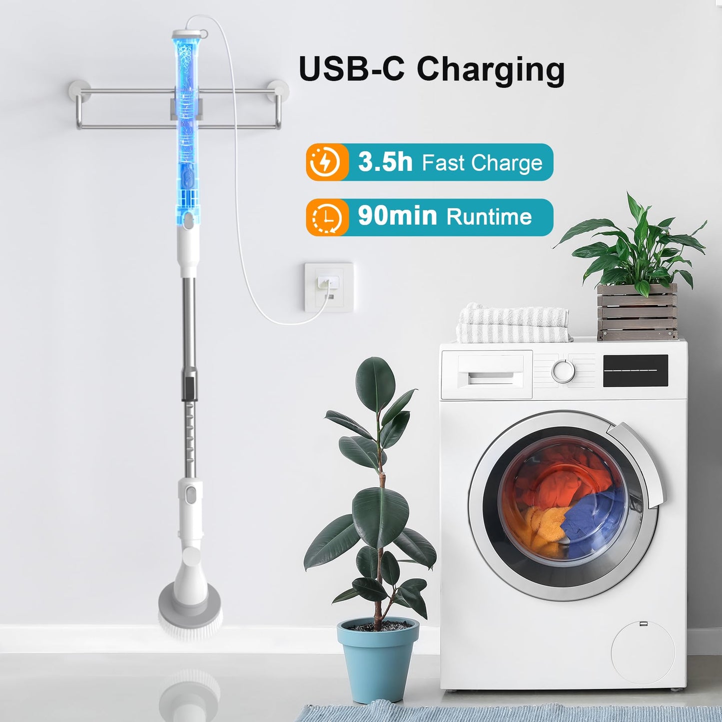 Ultrean Spin Brush, Cordless Electric Spin Scrubber with 4 Replaceable Brush Heads Adjustable Extension Handle, 2 Speed Shower Scrubber for Cleaning
