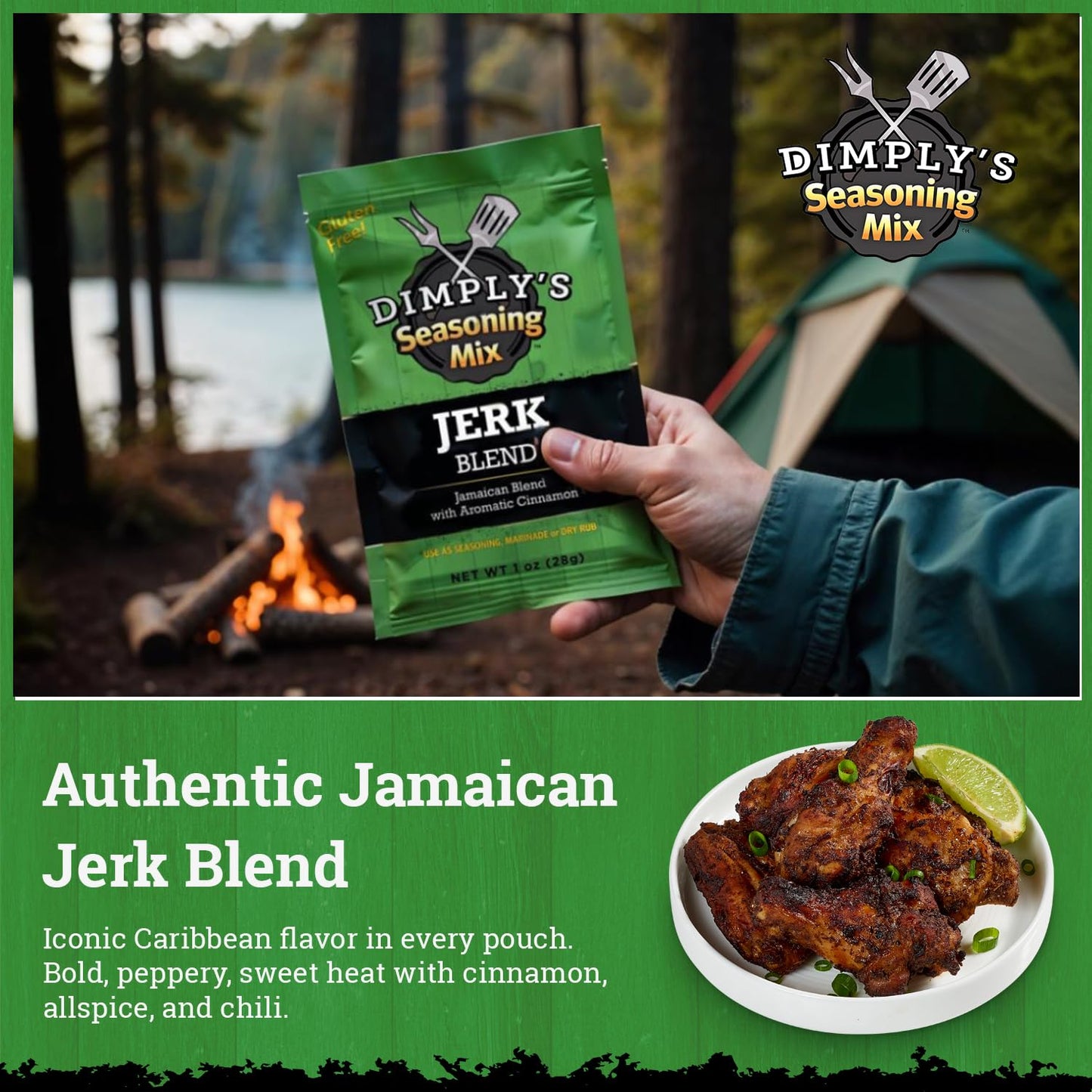 Dimply's Jamaican Jerk Seasoning Mix - Dry Rub and Marinade for Chicken, Meat, Vegetables, Tofu - Bold Caribbean Spice Blend - Vegan, Gluten Free, No