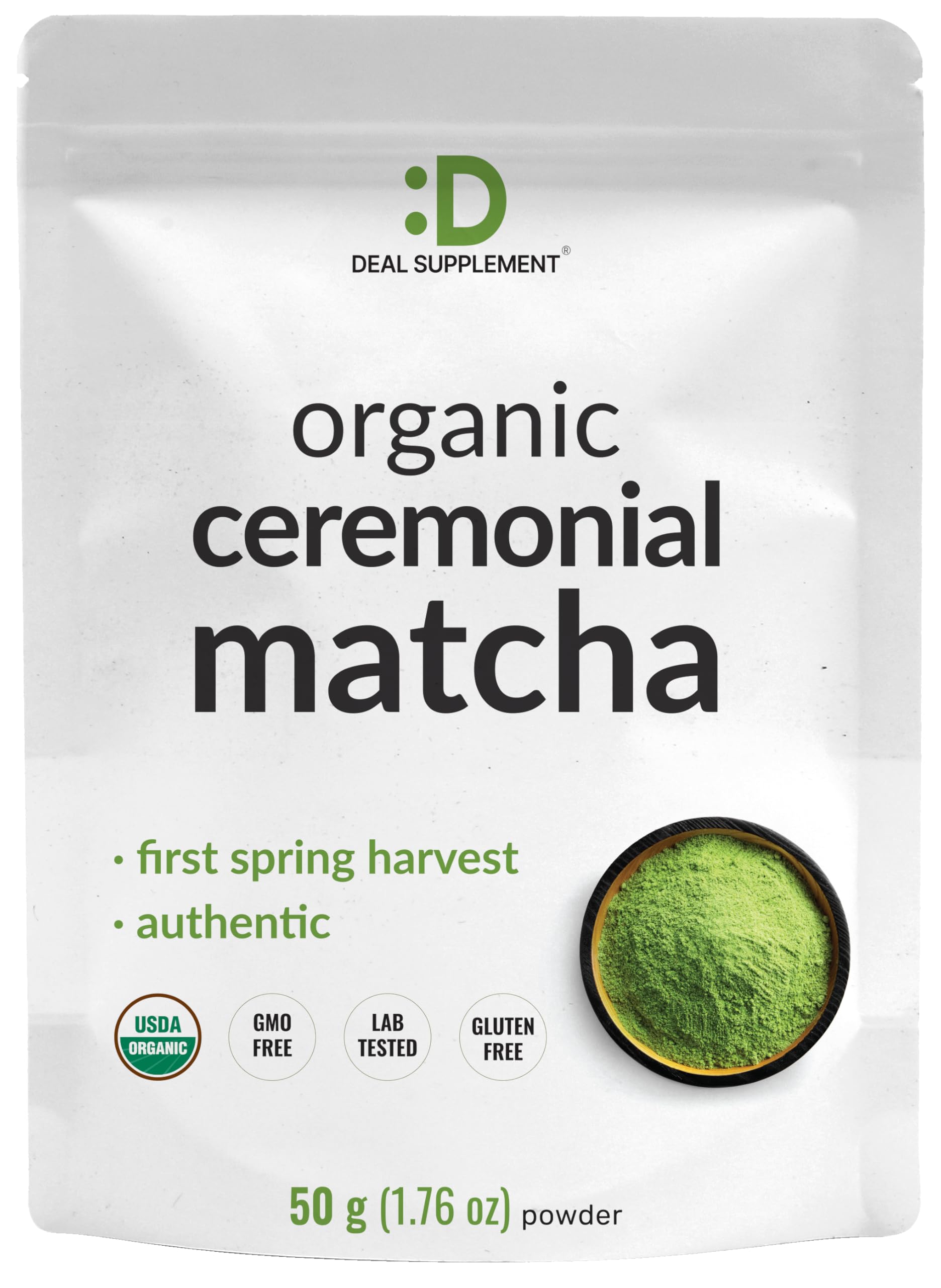 Organic Ceremonial Matcha Powder, 50g | Authentic Japanese First Spring Harvest | Stone-Ground Whole Leaf Green Tea | USDA Organic