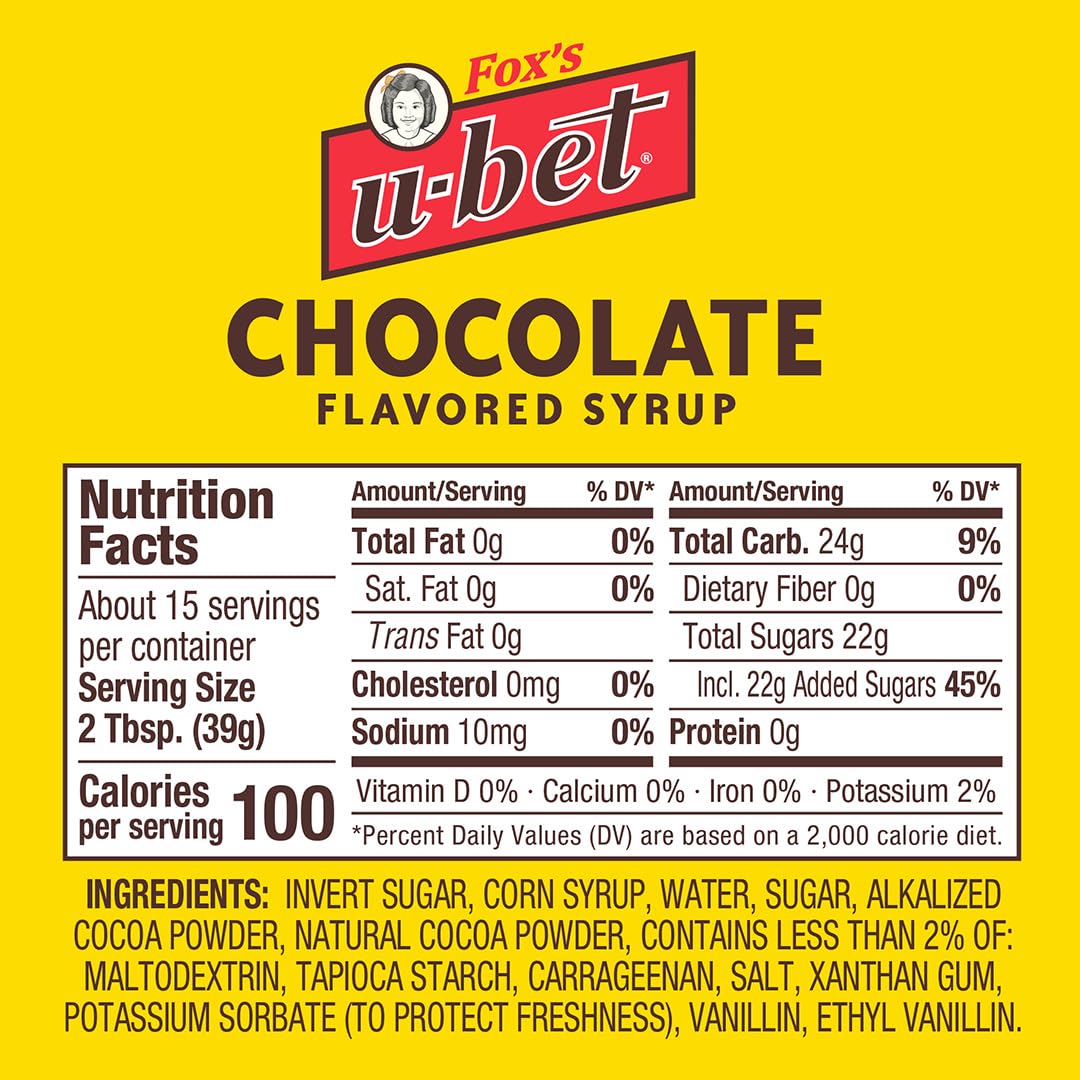 FOX’S U-BET Syrup Bottle - Brooklyn Original Since 1900, Thick, No High Fructose Corn Syrup, Kosher Certified, Fat Free, For Egg Creams, Coffee