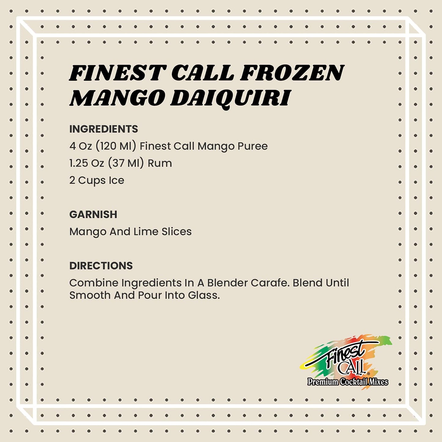 Finest Call Premium Mango Fruit Puree Drink Mix, 1 Liter Bottle (33.8 Fl Oz), Individually Boxed