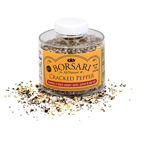 Borsari Cracked Pepper Seasoning Blend - Fresh Cracked Black Pepper Seasoned Salt Blend with Garlic & Red Pepper Flakes - Gourmet Pepper Blend for