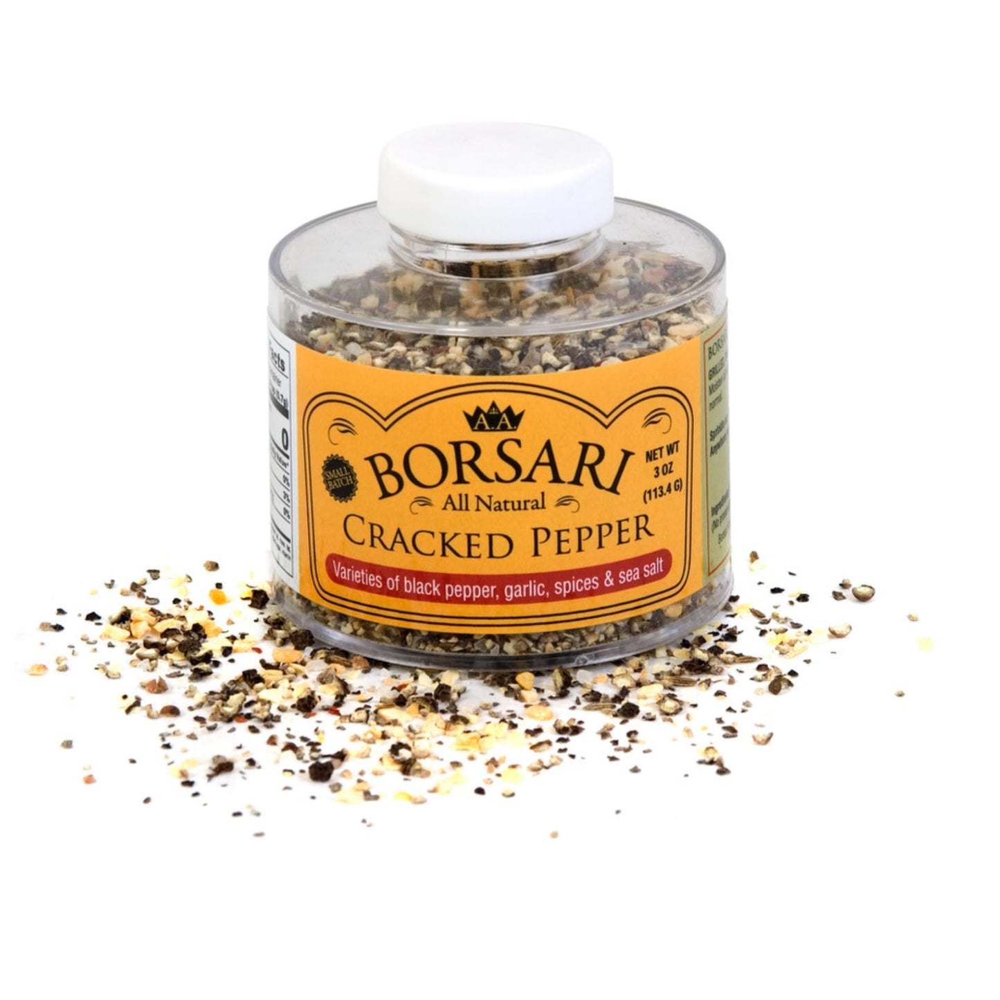 Borsari Cracked Pepper Seasoning Blend - Fresh Cracked Black Pepper Seasoned Salt Blend with Garlic & Red Pepper Flakes - Gourmet Pepper Blend for