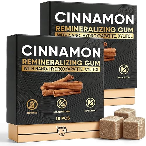 Cinnamon Remineralizing Gum with Nano Hydroxyapatite, Sugar-Free Xylitol and Tree Sap Blend for Daily Oral Freshness, Chewing Gum for Advanced Enamel