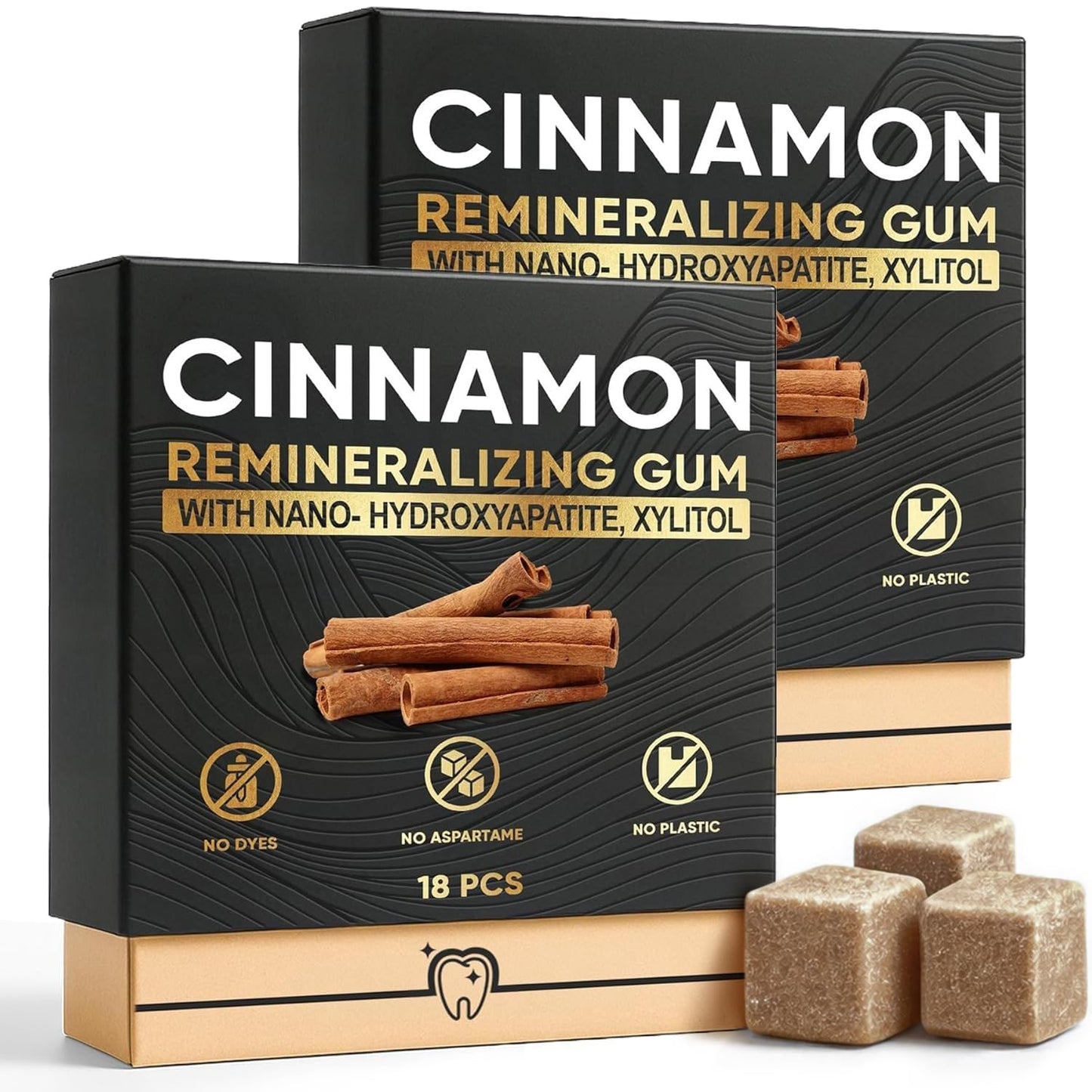 Cinnamon Remineralizing Gum with Nano Hydroxyapatite, Sugar-Free Xylitol and Tree Sap Blend for Daily Oral Freshness, Chewing Gum for Advanced Enamel