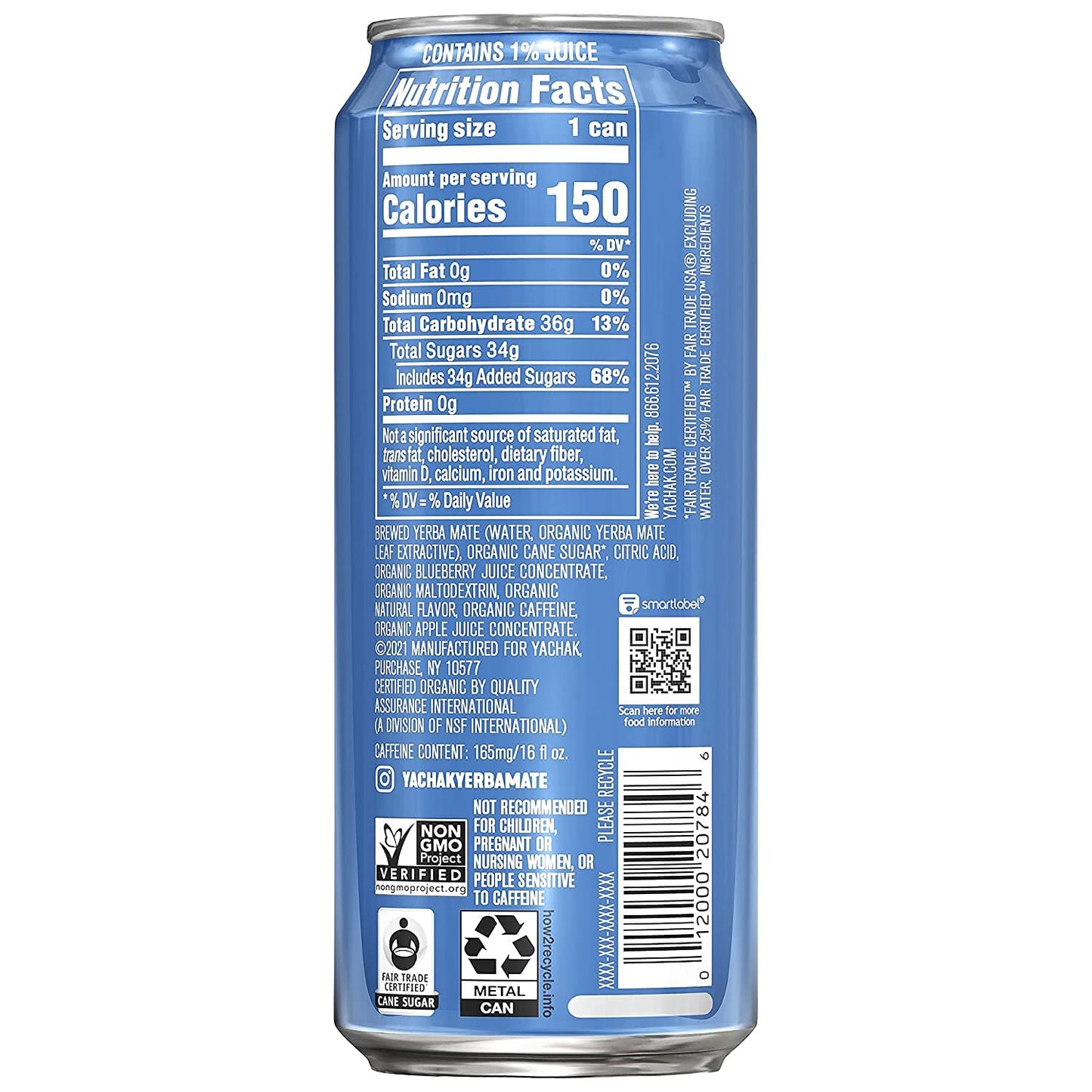 Yachak Yerba Mate, Berry Blue, 16 Oz, Pack of 12