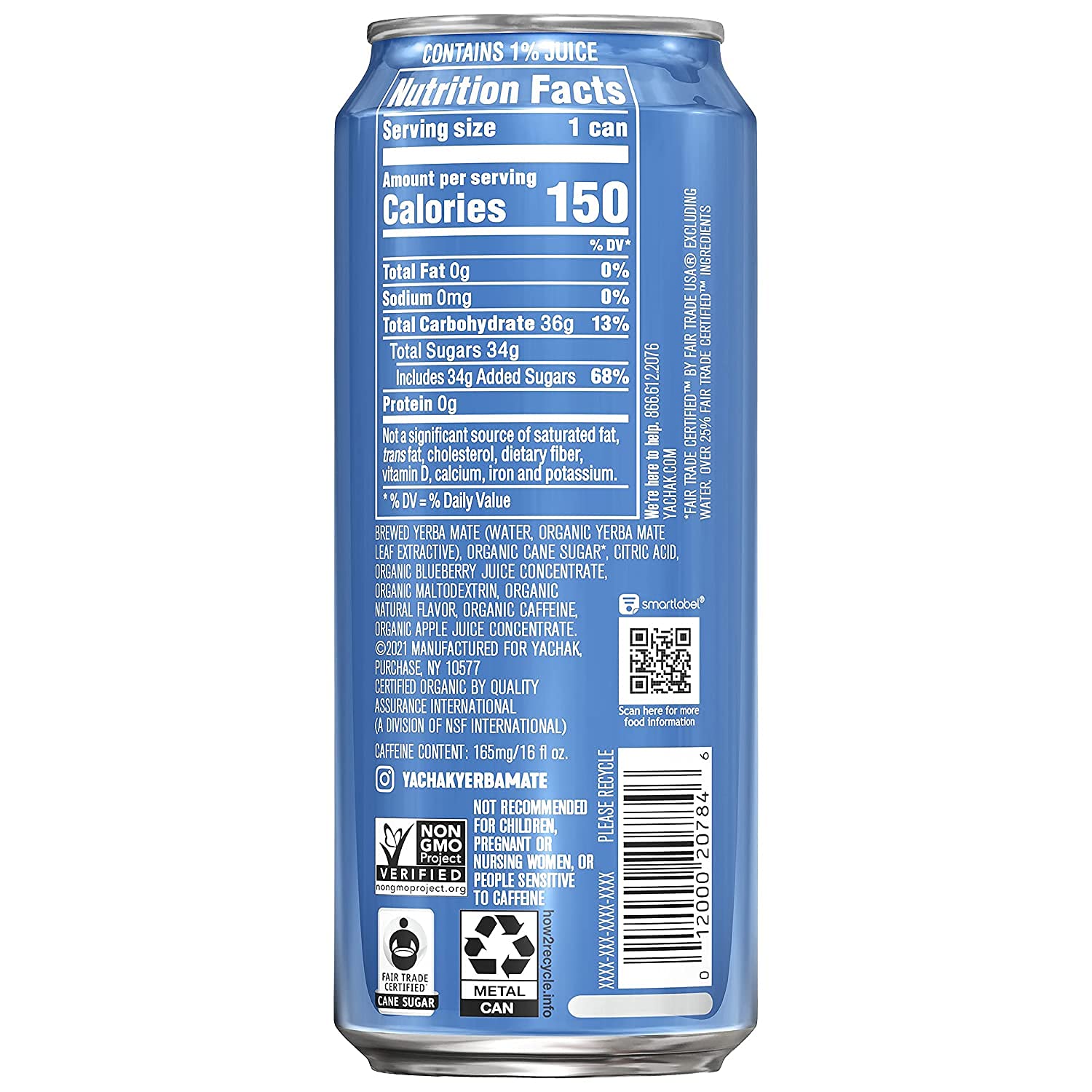 Yachak Yerba Mate, Berry Blue, 16 Oz, Pack of 12