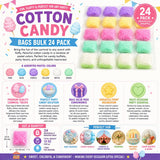 Fun Express Cotton Candy Bags Bulk 24 Pack - Pink Blue Purple Yellow White Green Individually Wrapped Party Favors for Baby Shower, Gender Reveal