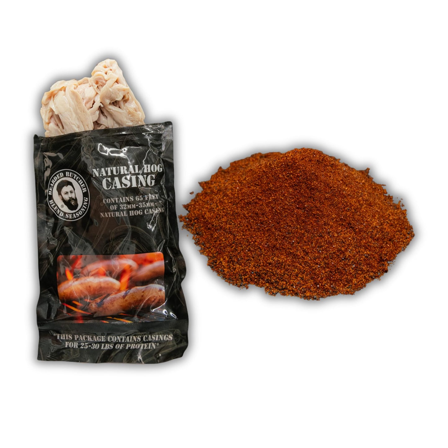 Bearded Butchers Chorizo Sausage DIY Kit - Authentic Spiced Chorizo Seasoning & 32mm-35mm Natural Hog Casings - For Pork, Beef, Venison or Wild Game