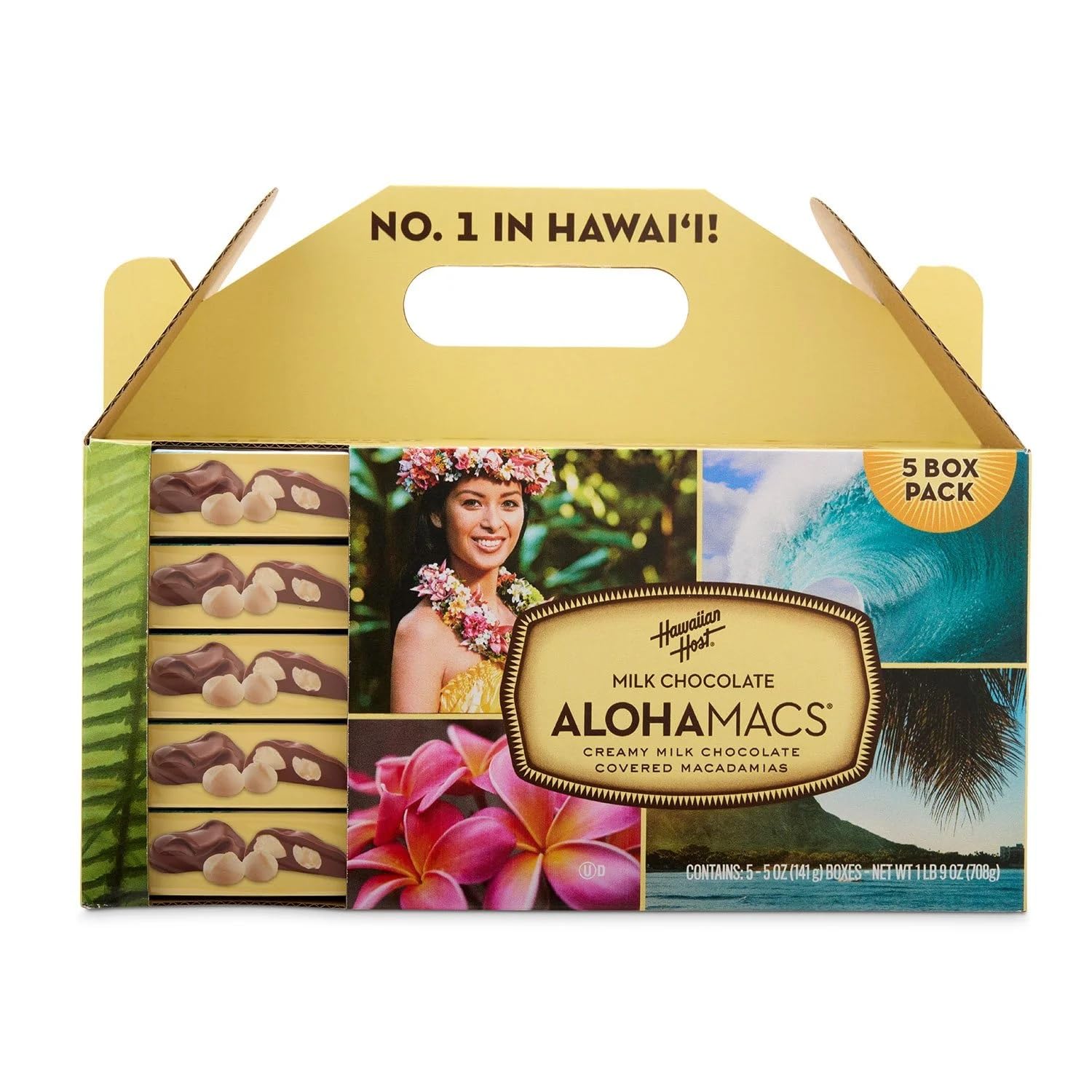 Hawaiian Host Alohamacs Milk Chocolate Covered Macadamia Handy Pack, 5 pack Gift Box