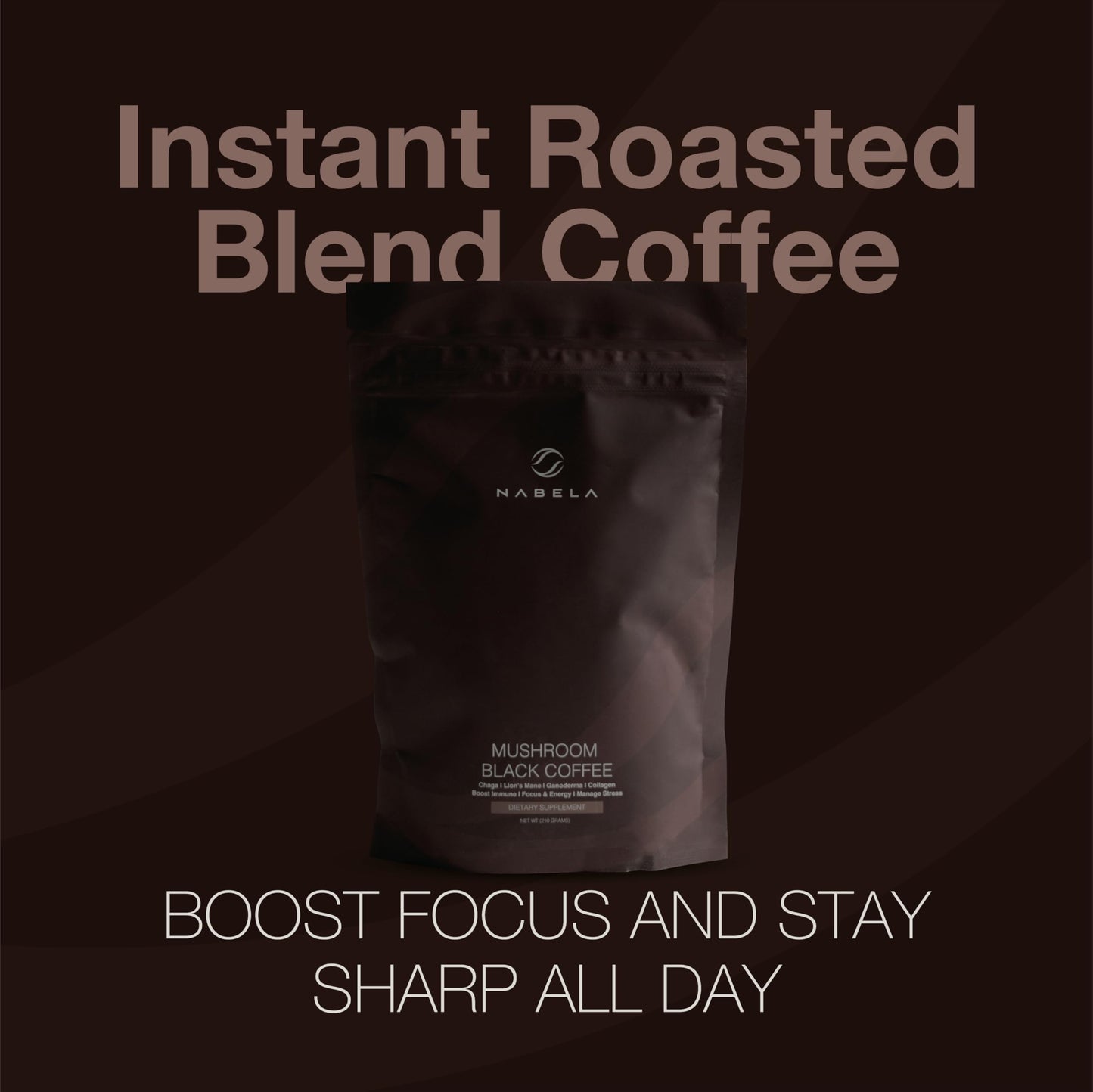 Nabela Mushroom Black Coffee with Collagen & Lion's Mane - Organic Instant Coffee for Focus, Clarity & Energy - Nootropic Coffee Alternative