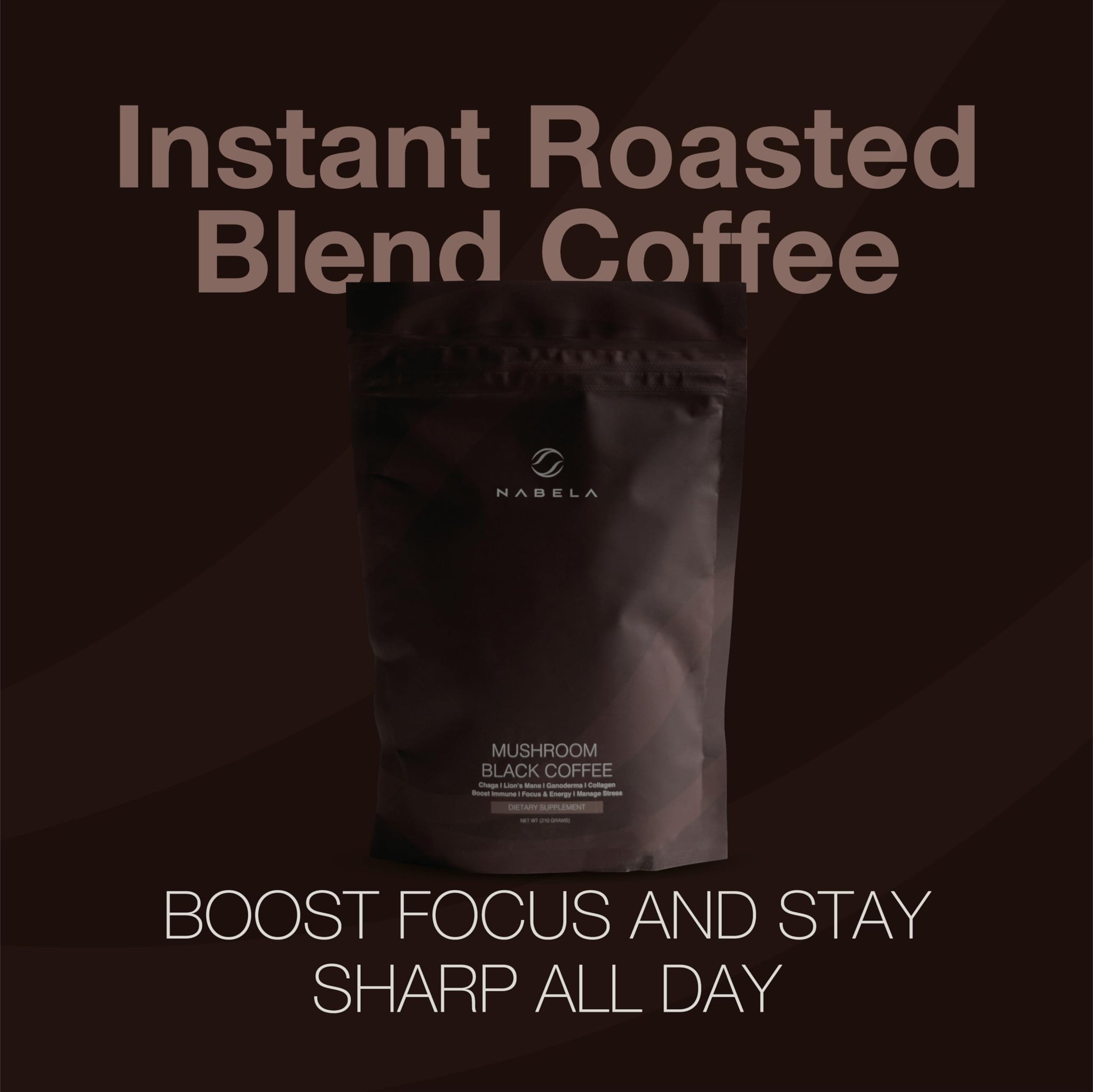 Nabela Mushroom Black Coffee with Collagen & Lion's Mane - Organic Instant Coffee for Focus, Clarity & Energy - Nootropic Coffee Alternative