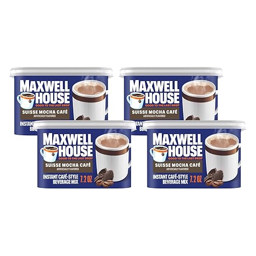 Maxwell House International Suisse Mocha Cafe Beverage Mix, Caffeinated, 7.2 oz Can (Pack of 4)