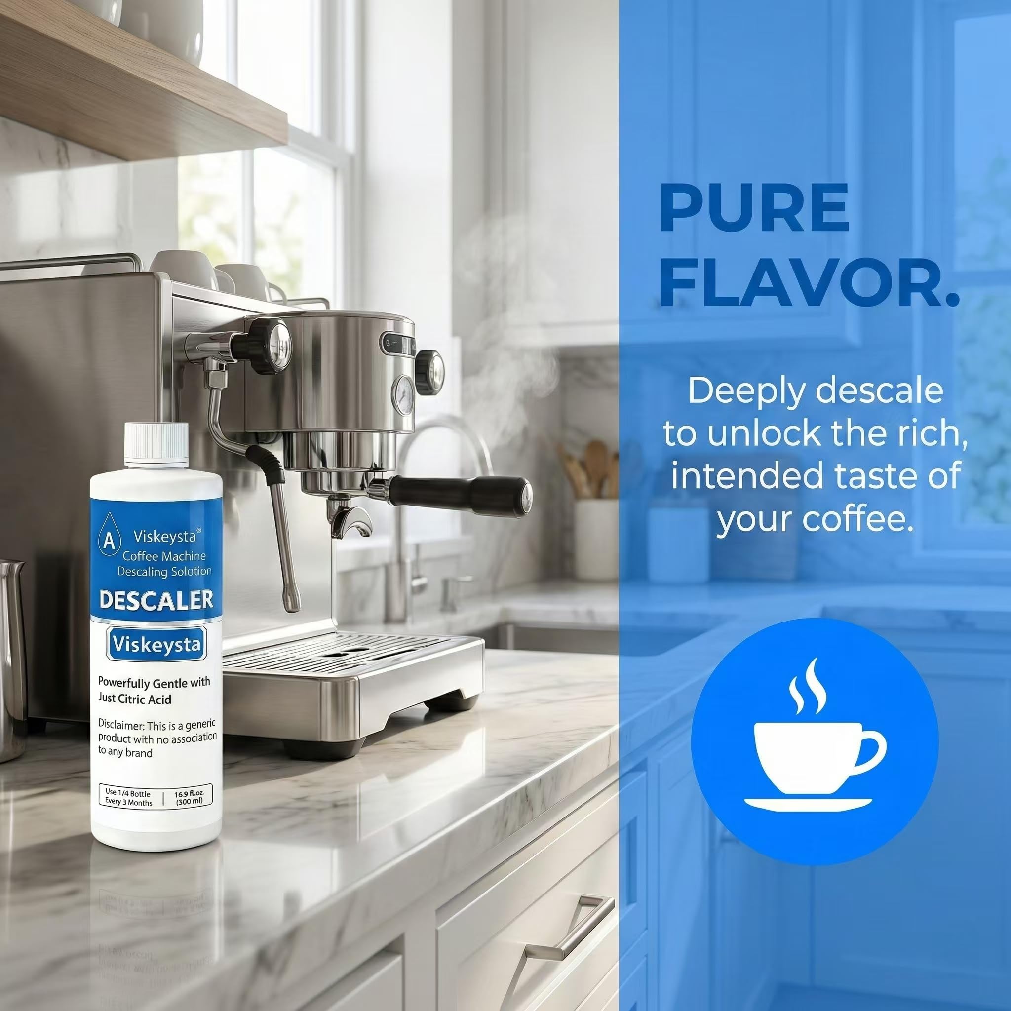 Viskeysta Descaling Solution Compatible with Cuisinart Coffee Machines, 500ml Bottle for 4 Uses