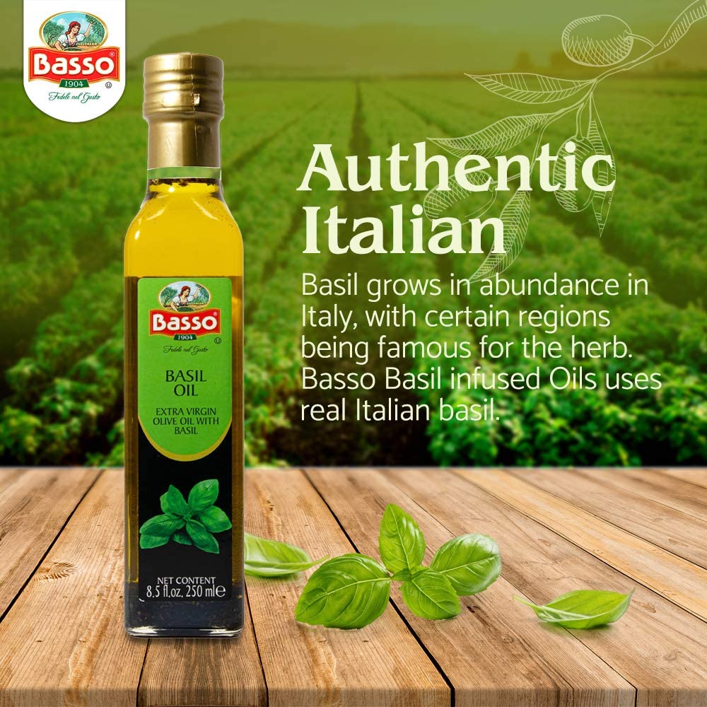 Basil Extra Virgin Olive Oil for Dipping and Tasting 8.5 Fl Oz (250 ml)