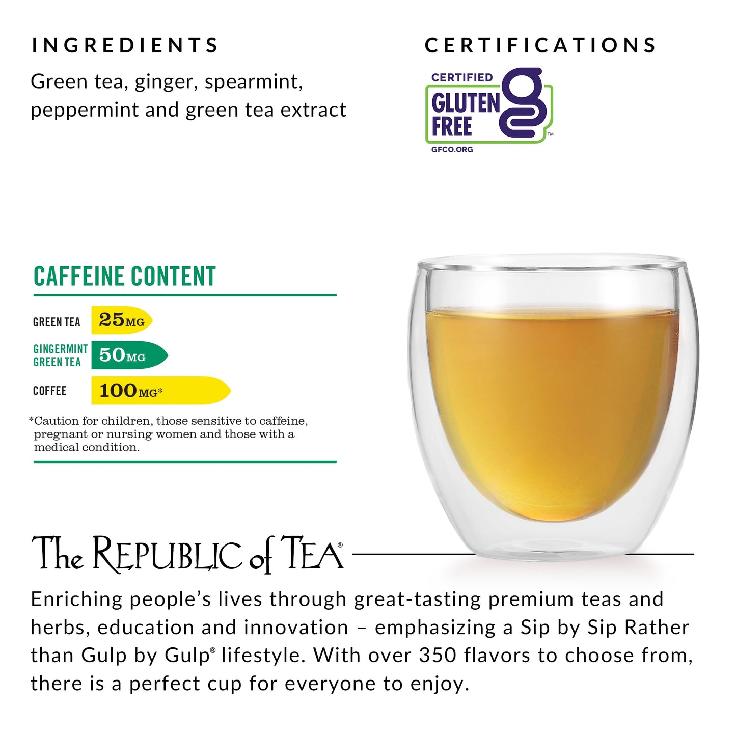 The Republic of Tea - HiCAF Gingermint Green Tea, 50 Tea Bags, High in Caffeine