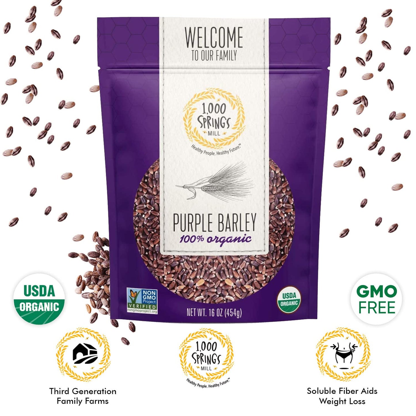 1000 Springs Mill - Organic Purple Barley | Used for Cereals, Salads, Whole Wheat Bread, Fresh Barley Flour, Sprouting Seeds, and more | Bulk Dried