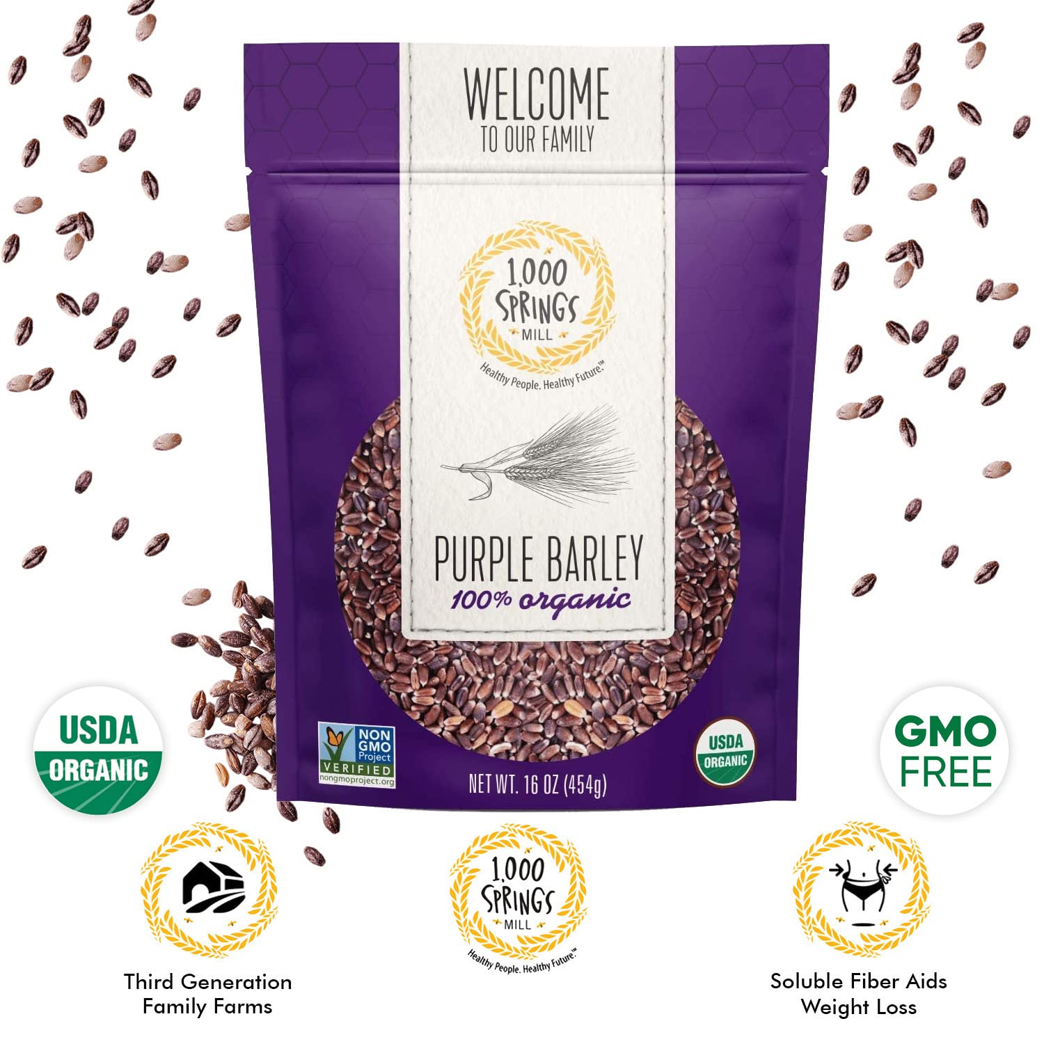 1000 Springs Mill - Organic Purple Barley | Used for Cereals, Salads, Whole Wheat Bread, Fresh Barley Flour, Sprouting Seeds, and more | Bulk Dried