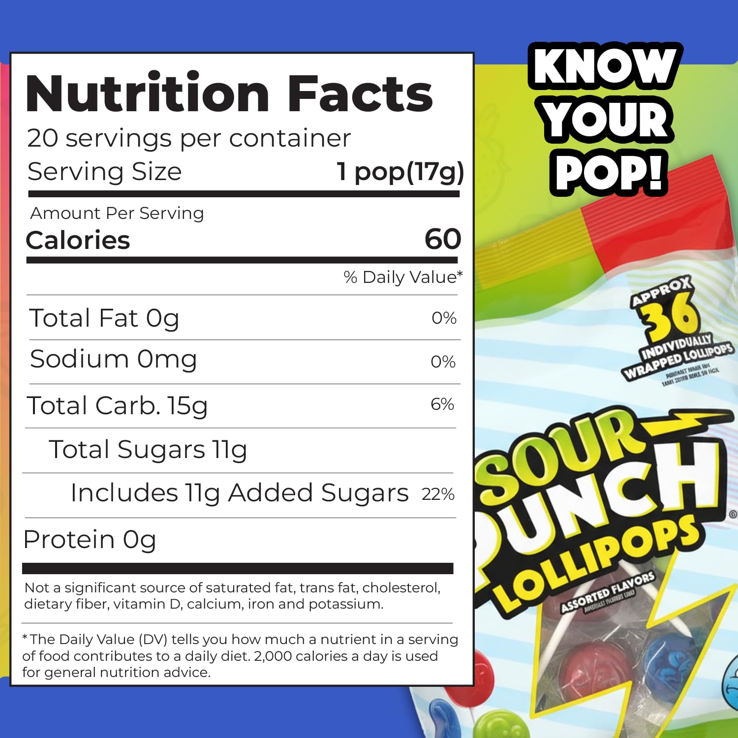 Adams & Brooks, Inc. Sour Punch Lollipops Sour Fruit, Individually Wrapped 36 Count