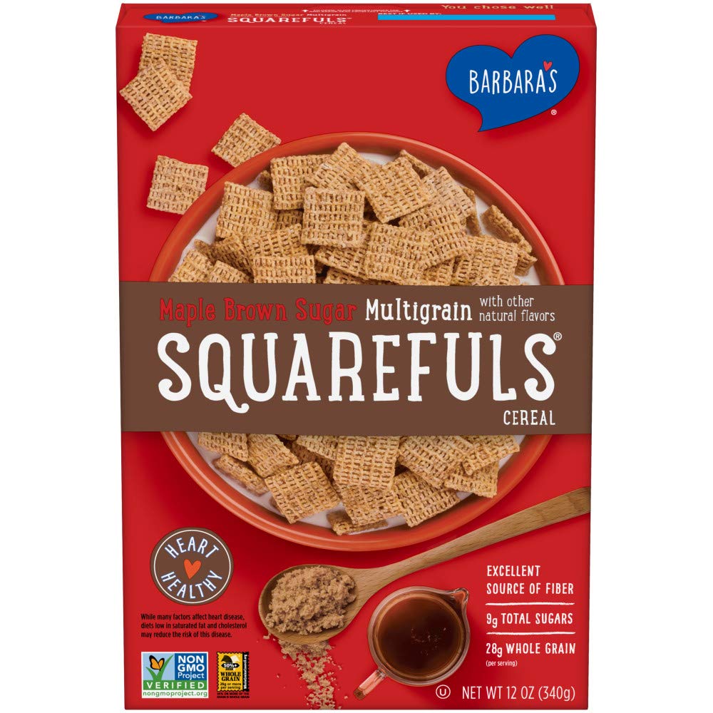 Barbara's Multigrain Squarefuls Maple Brown Sugar Cereal, Heart Healthy, Non-GMO, 12 Oz Box