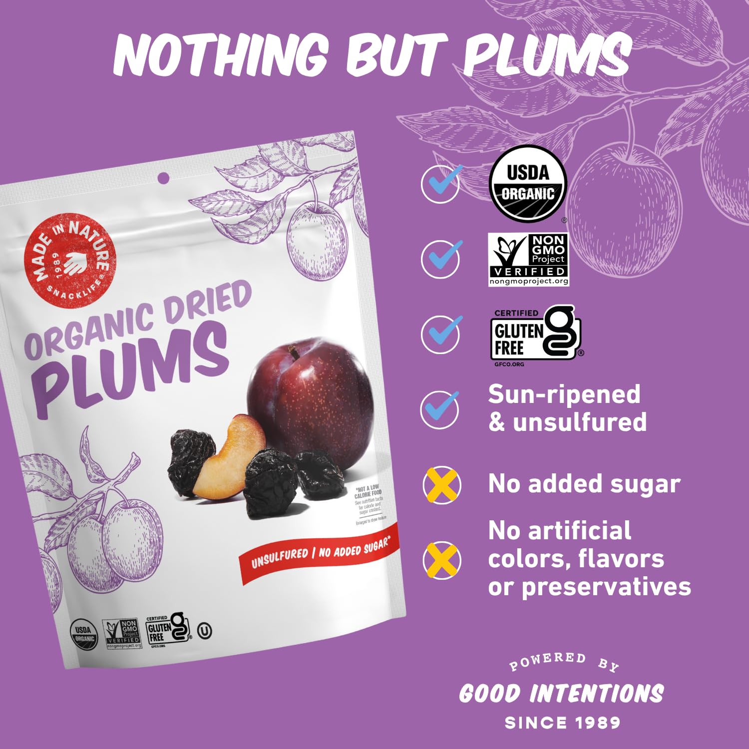 Made In Nature Organic Dried Plums, 13 Ounce (Pack of 1) - Vegan Snack, Non-GMO, Unsulfured, Gluten Free, Kosher