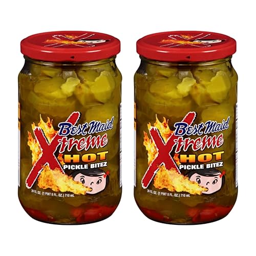 Best Maid Products - 24 Ounce Glass Jars Baby - Dill, Kosher, Hamburger Slices, Garlic Bites, Habanero Chips, & Xtreme Hot Pickles (2 Pack, Xtreme HOT