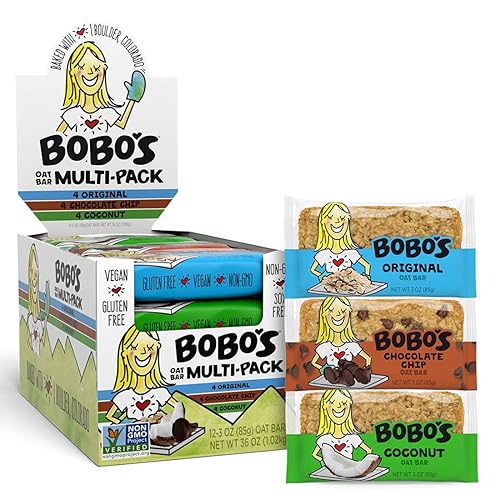 Bobo's Oat Bars Variety - Chocolate Chip, Coconut, and Lemon Poppyseed Variety Pack, Simple Ingredients, Whole Grain Oats, Plant Based, Non-GMO