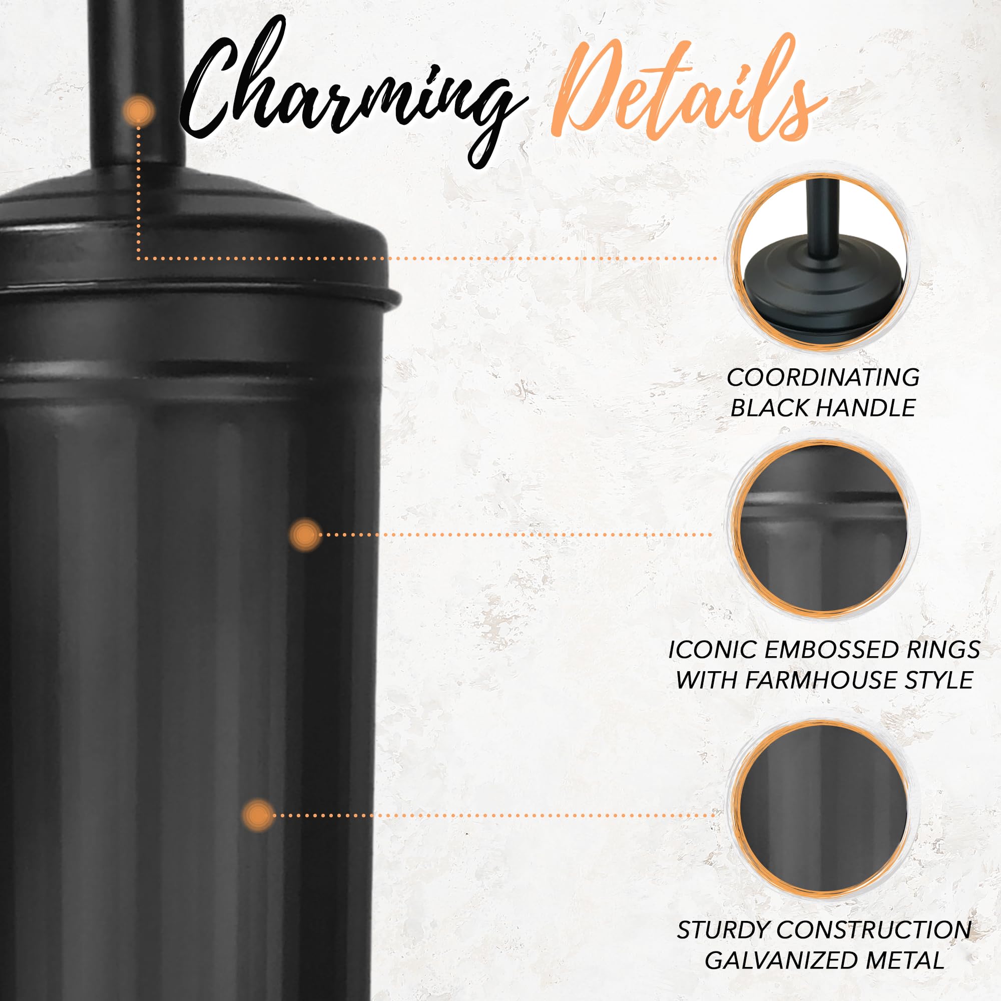 Autumn Alley Black Farmhouse Toilet Brush & Holder Set | Charming Compact Galvanized Farmhouse Bathroom Accessory for Rustic Decor | Modern Black