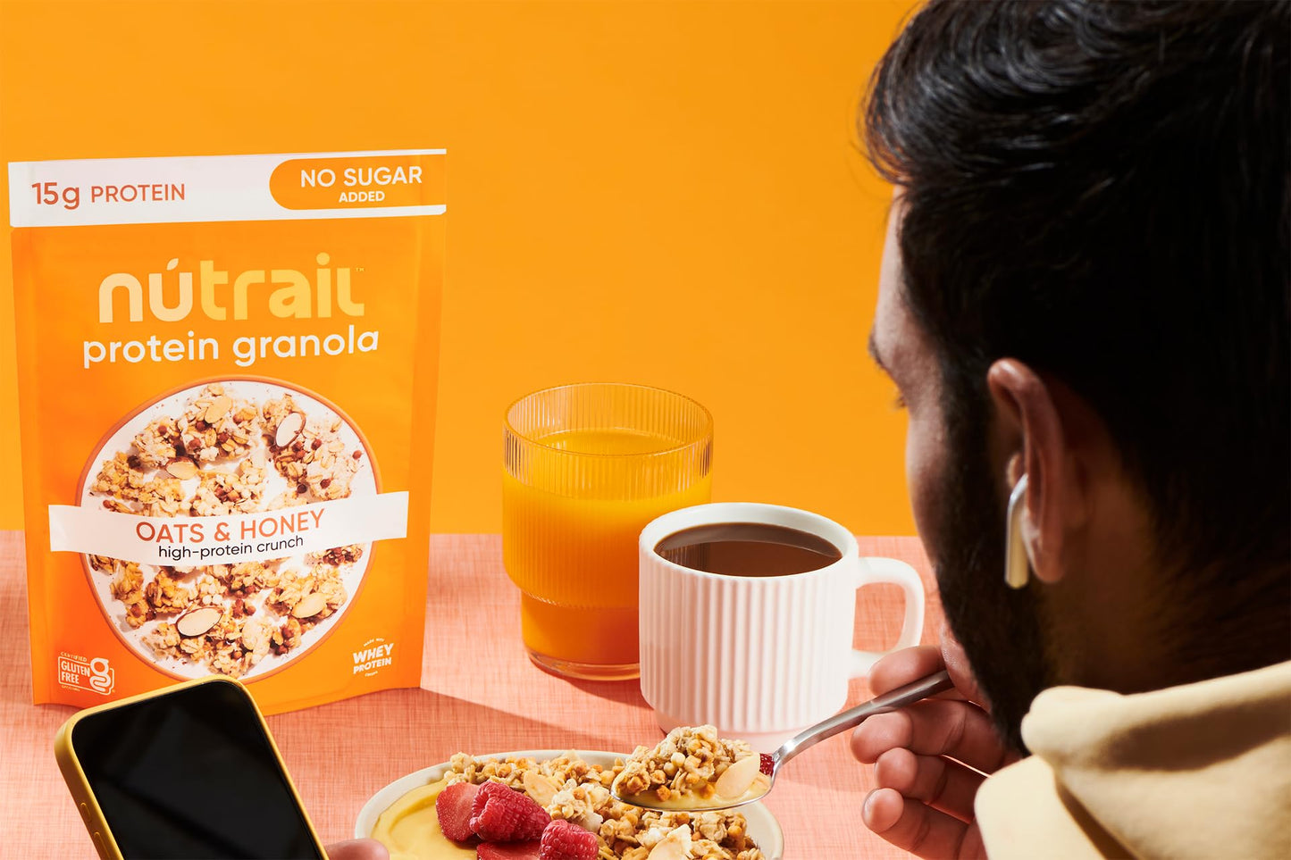 NuTrail 15g Protein Granola Cereal, Honey and Oats, No Sugar Added, Gluten Free, Made with Whey, 8 oz. 1 Count