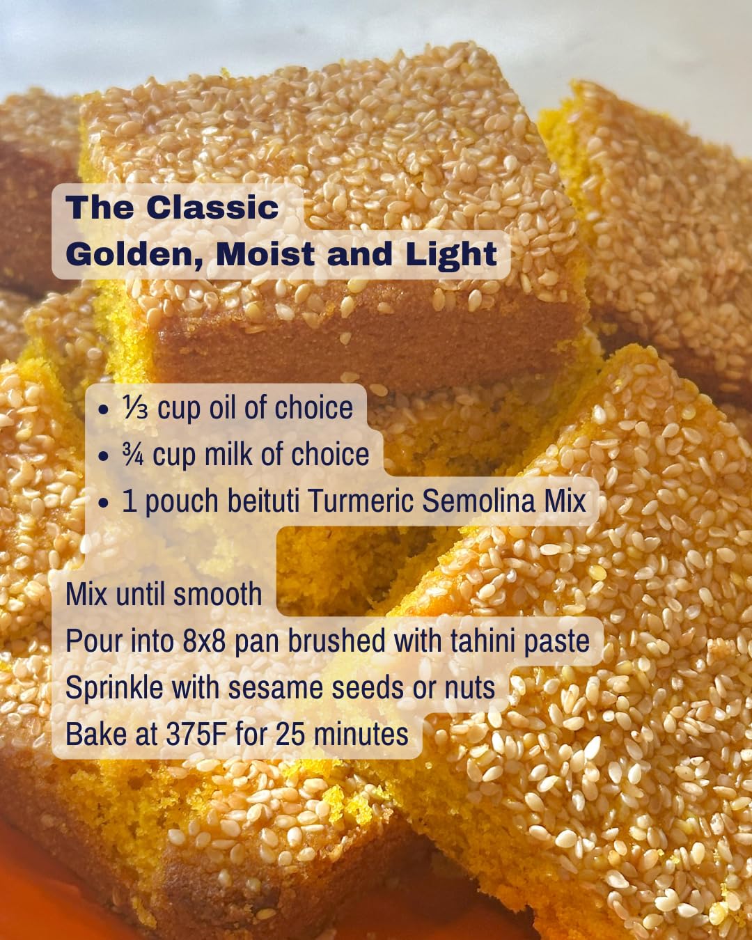 Beituti Turmeric Cake Mix with Semolina, Lebanese Sfouf Dessert, Vegan & Dairy Free, Just Add Oil & Milk, 14.1 oz 2 Pack