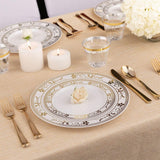 125-Piece White and Gold Floral Fancy Plastic Plates Disposable with Silverware, Elegant Dinnerware for Weddings, Holiday Party China, Set of 25