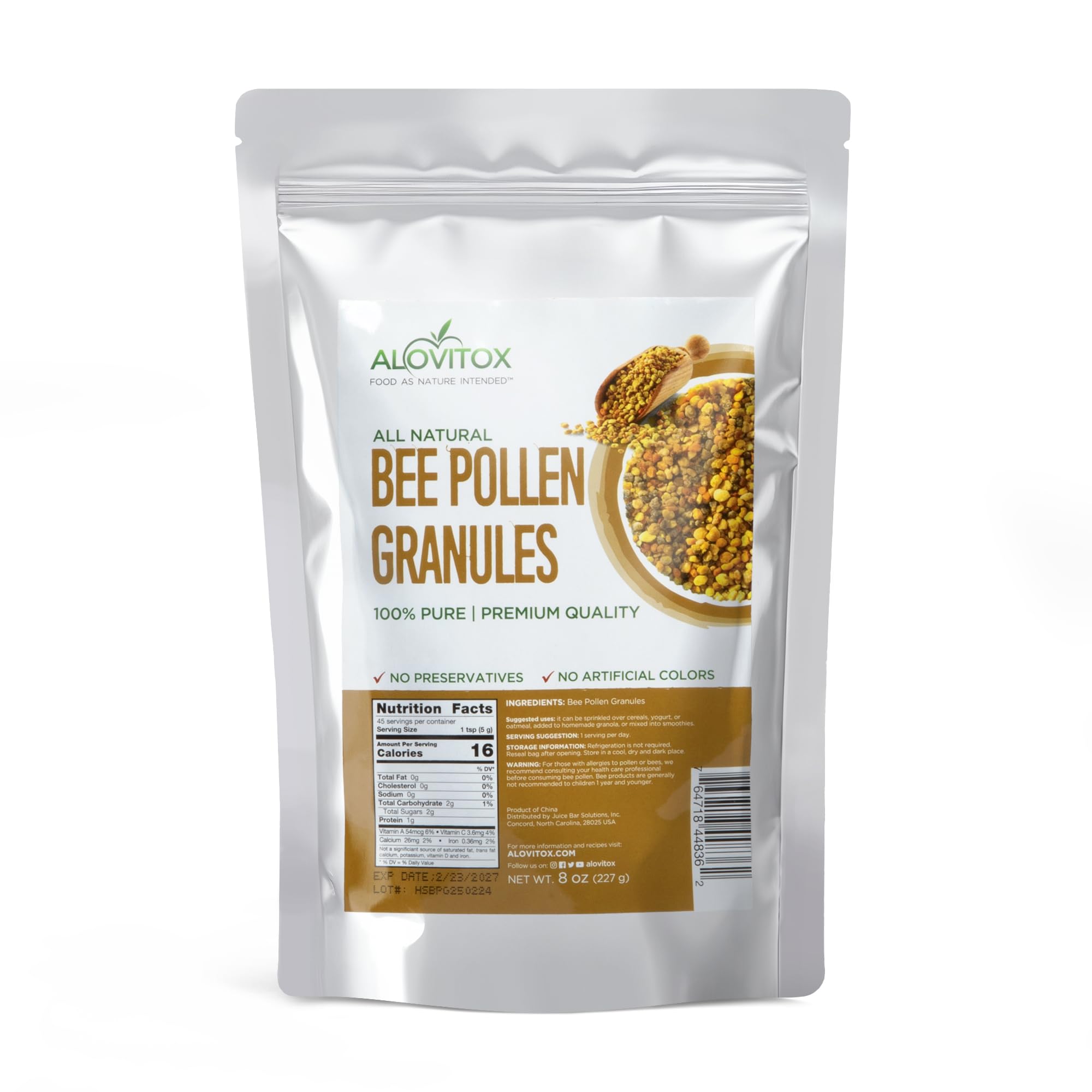 Alovitox Bee Pollen Granules 8 Oz | 100% Pure, Organic Bee Pollen for Bearded Dragons | Superfood Packed Bee Pollen Organic with Antioxidant, Protein