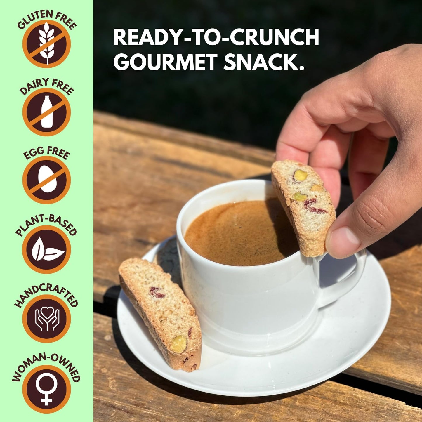 Tutti Gourmet Gluten Free Pistachio & Cranberry Biscotti, 9.9 oz (283g) Resealable Cookie Bag - Vegan and Halal Snacks