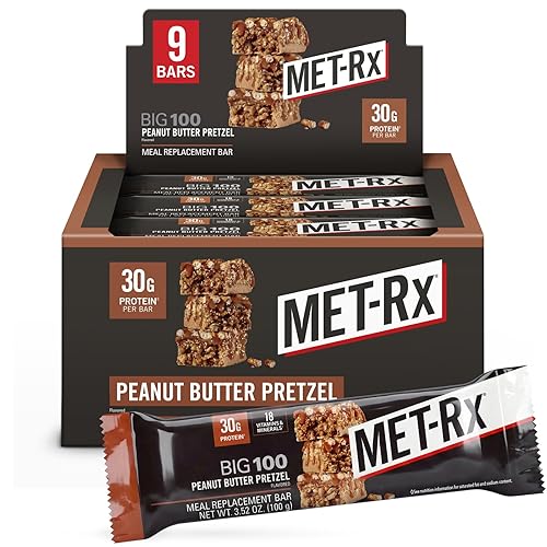MET-Rx Big 100 Colossal Protein Bars, Great as Healthy Meal Replacement, Snack, and Help Support Energy, Peanut Butter Pretzel, With Vitamin A