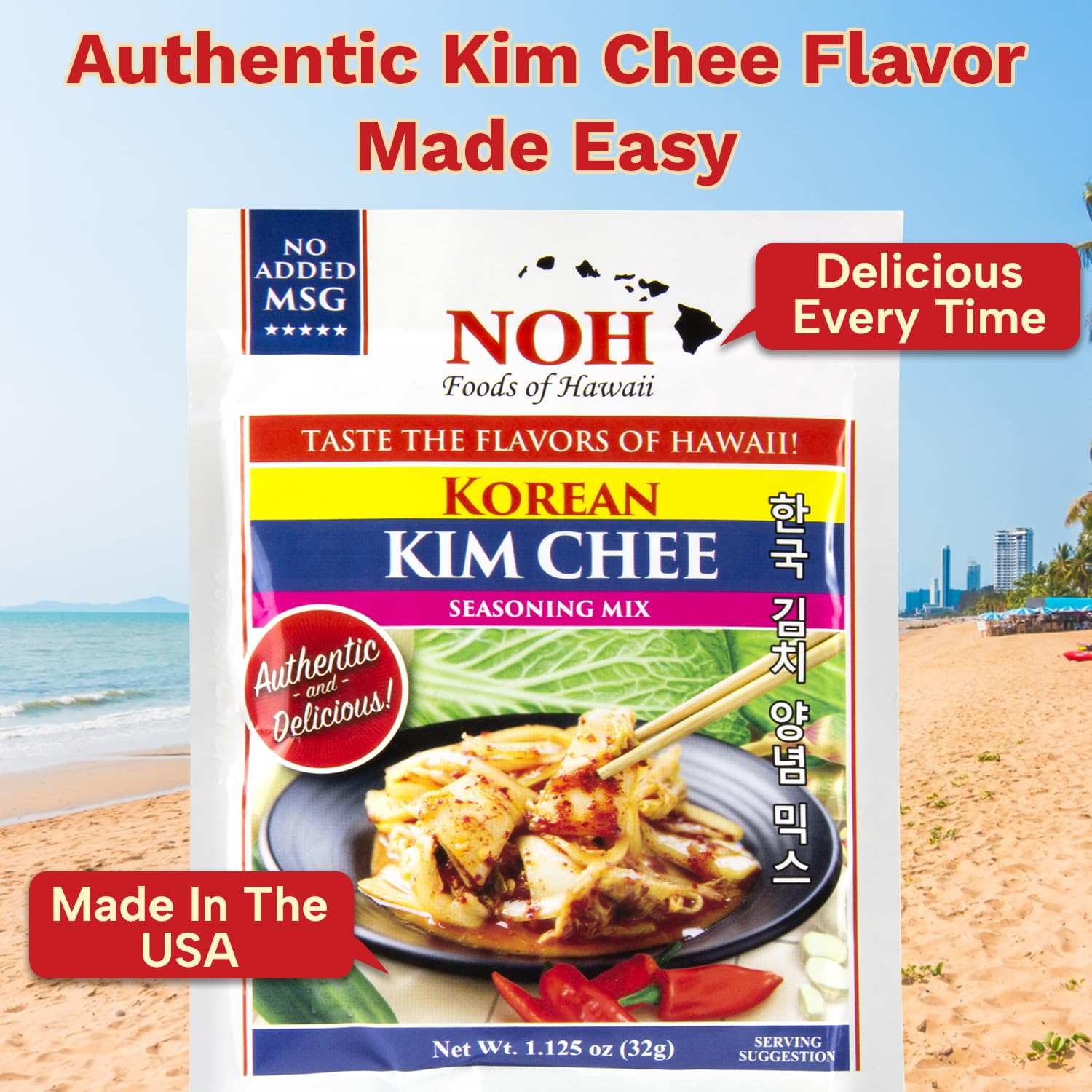 NOH Korean Kim Chee Seasoning Mix, 1.125 oz Packet (Pack of 3) - Authentic and Delicious Korean Kimchee Base, Ideal for Napa Cabbage, Turnips, Kimchi