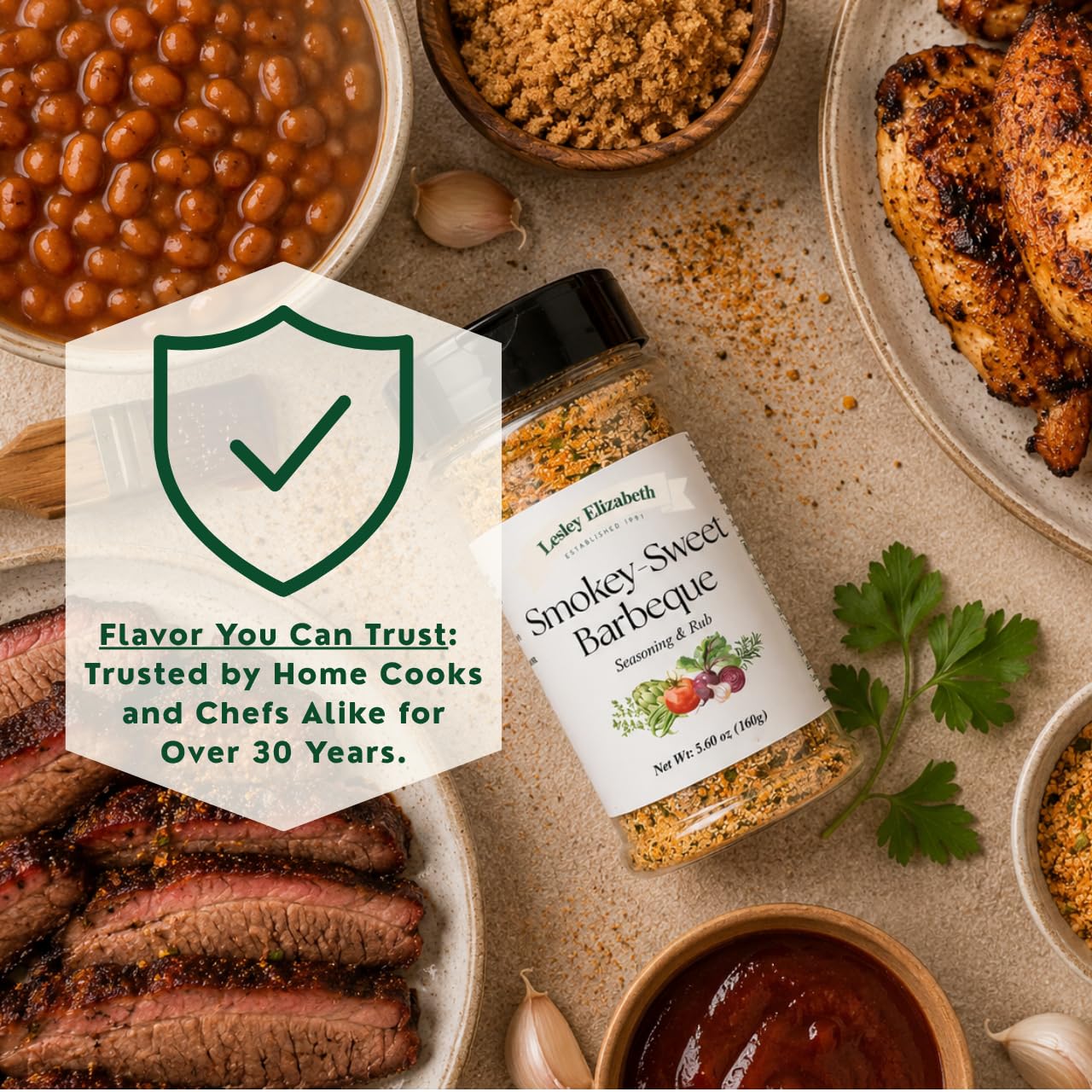 Lesley Elizabeth Smokey-Sweet BBQ Seasoning - Barbeque Rub & Sweet Smoky Spice Blend | All-Purpose Grill & Cooking Rub for Chicken, Beef, Pork