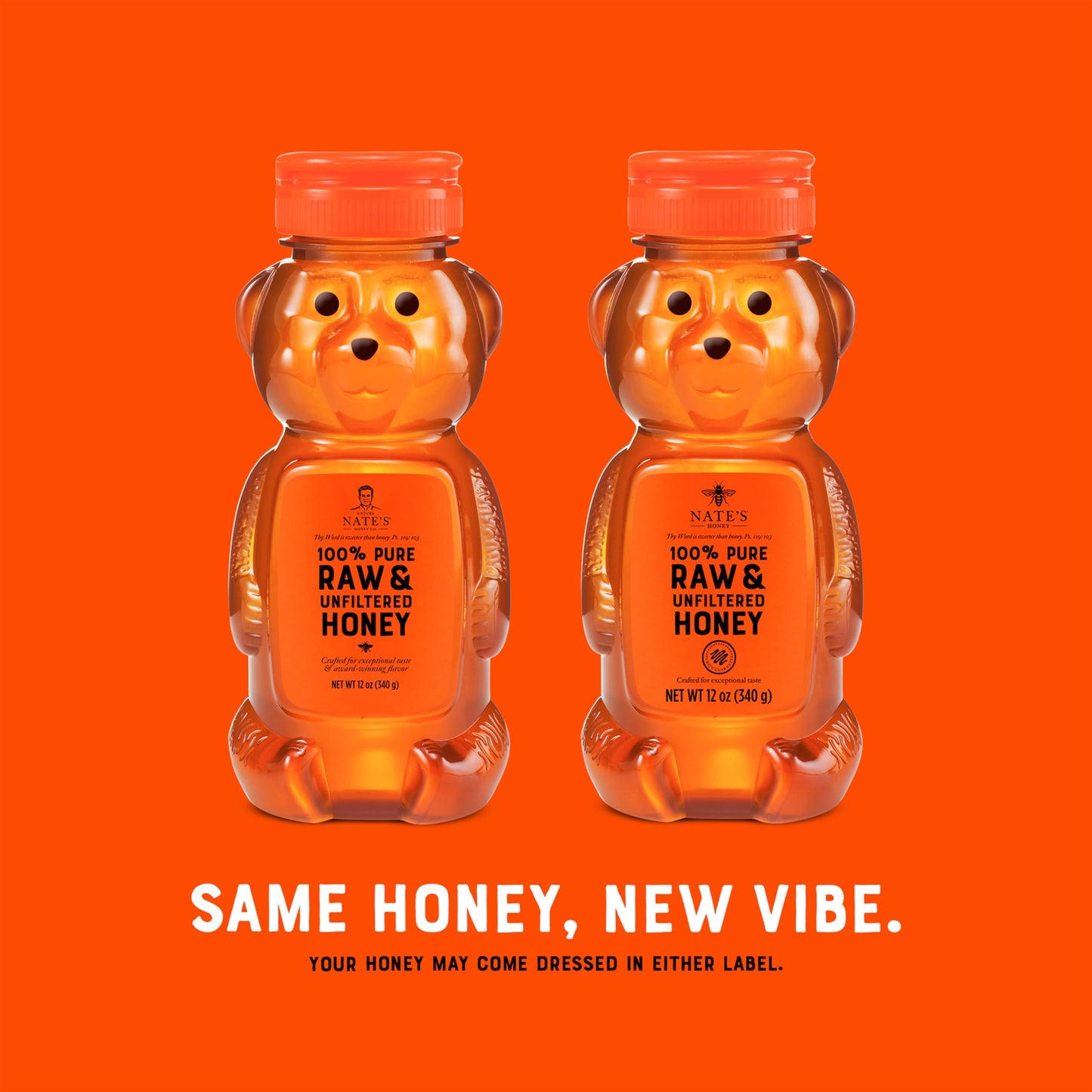Nate's 100% Pure, Raw & Unfiltered Honey - Award-Winning Taste, 12oz. Honey Bear Bottle