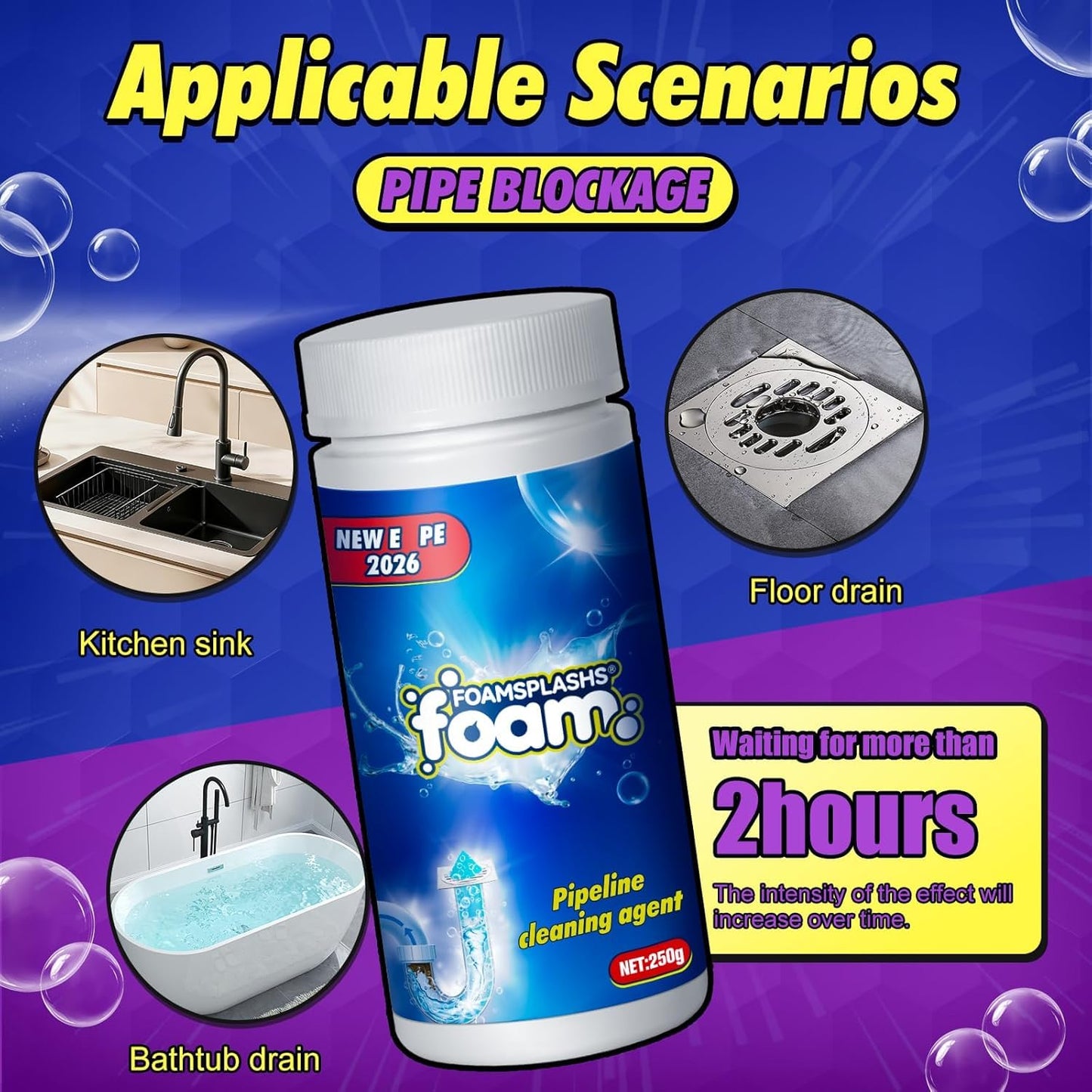 Drain Cleaner, Drain Clog Remover, Pipeline Dredging Agent, Powerful Pipe Dredging Agent, Powerful Sink & Toilet & Kitchen & Bathroom Cleaning 4 in 1