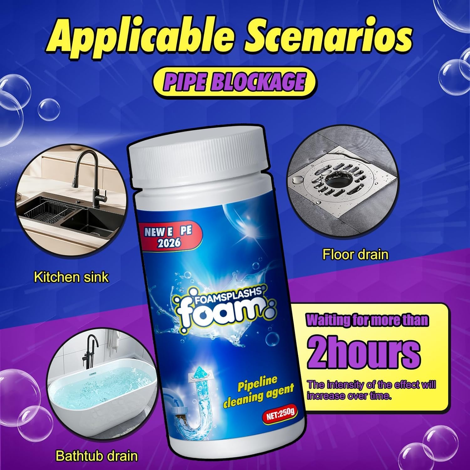 Drain Cleaner, Drain Clog Remover, Pipeline Dredging Agent, Powerful Pipe Dredging Agent, Powerful Sink & Toilet & Kitchen & Bathroom Cleaning 4 in 1