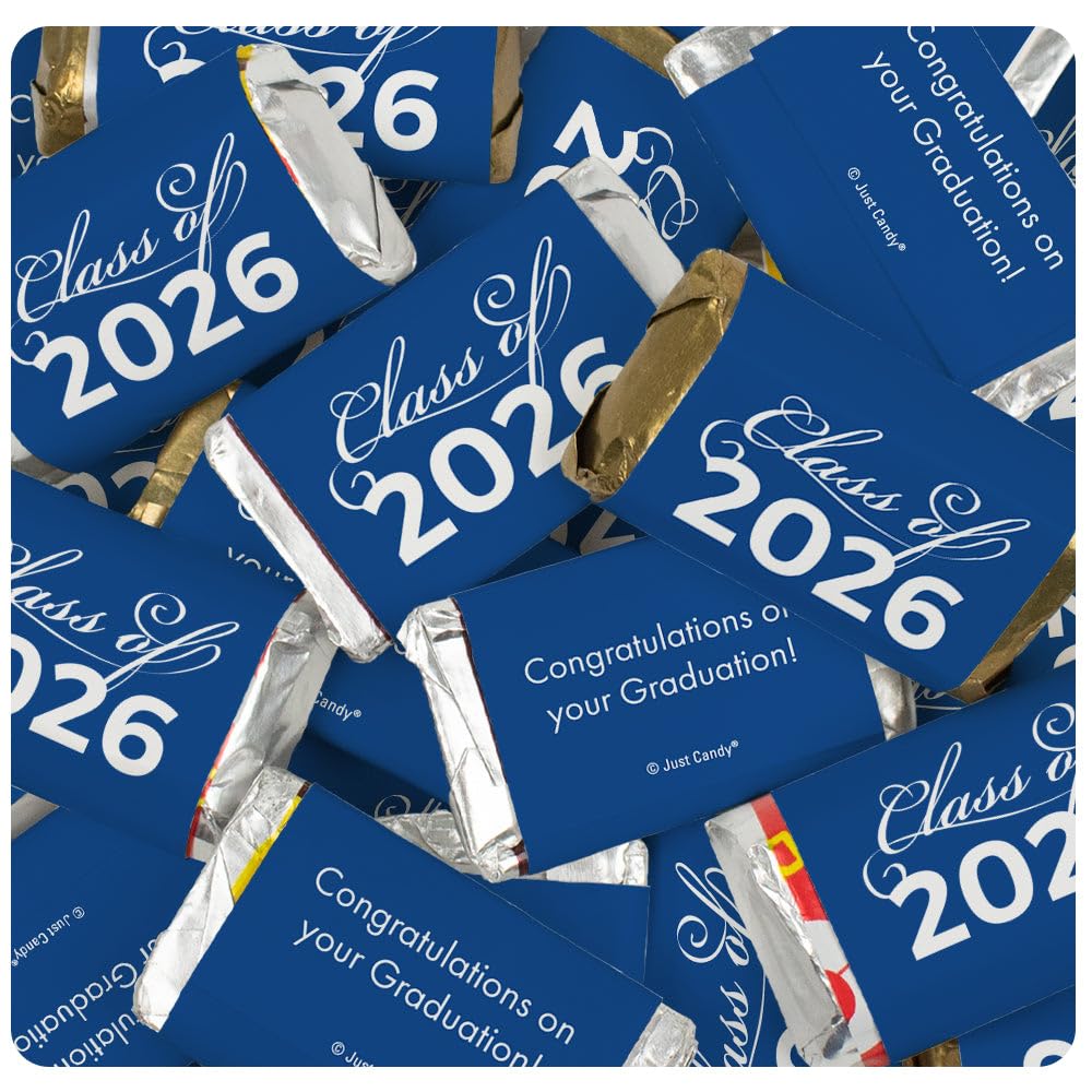 136 Pcs Blue Graduation Class Of 2026 Wrapped Chocolate Miniatures (2.5lb)