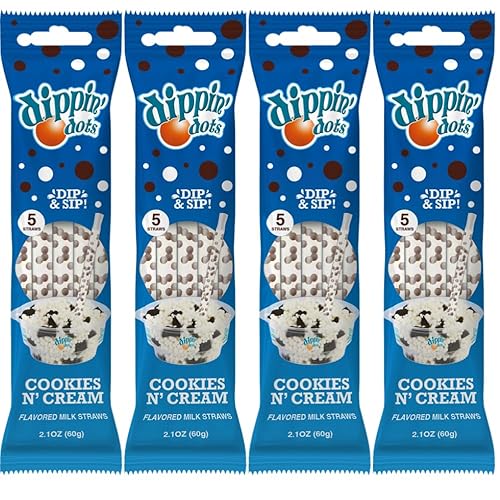 Dippin’ Dots Magically Flavored Milk Straws - Cookies N’ Cream, 4-Pack Bundle (20 Count) | Fun Magic Straws for Kids, Drinks & Cereal | | Sweet Party