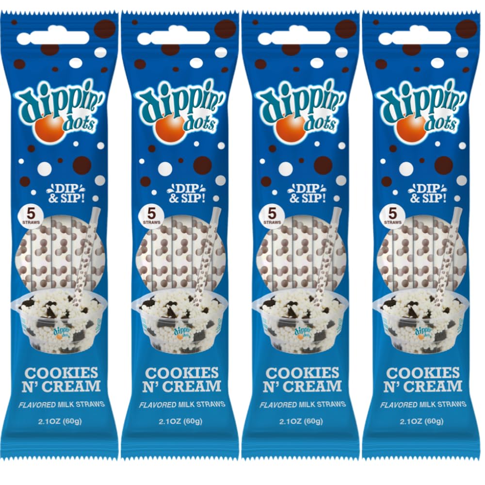 Dippin’ Dots Magically Flavored Milk Straws - Cookies N’ Cream, 4-Pack Bundle (20 Count) | Fun Magic Straws for Kids, Drinks & Cereal | | Sweet Party