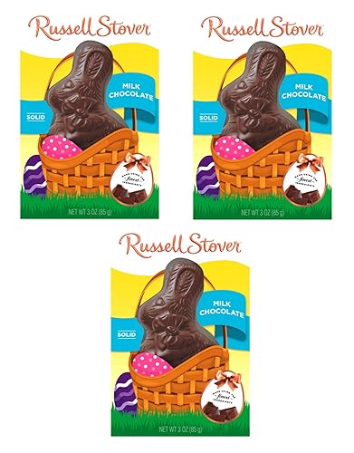 Russell Stover Milk Chocolate Bunnies - Pack of 3 - Solid Milk Chocolate - Perfect for Easter Baskets or Sharing with Friends and Family - Tasty